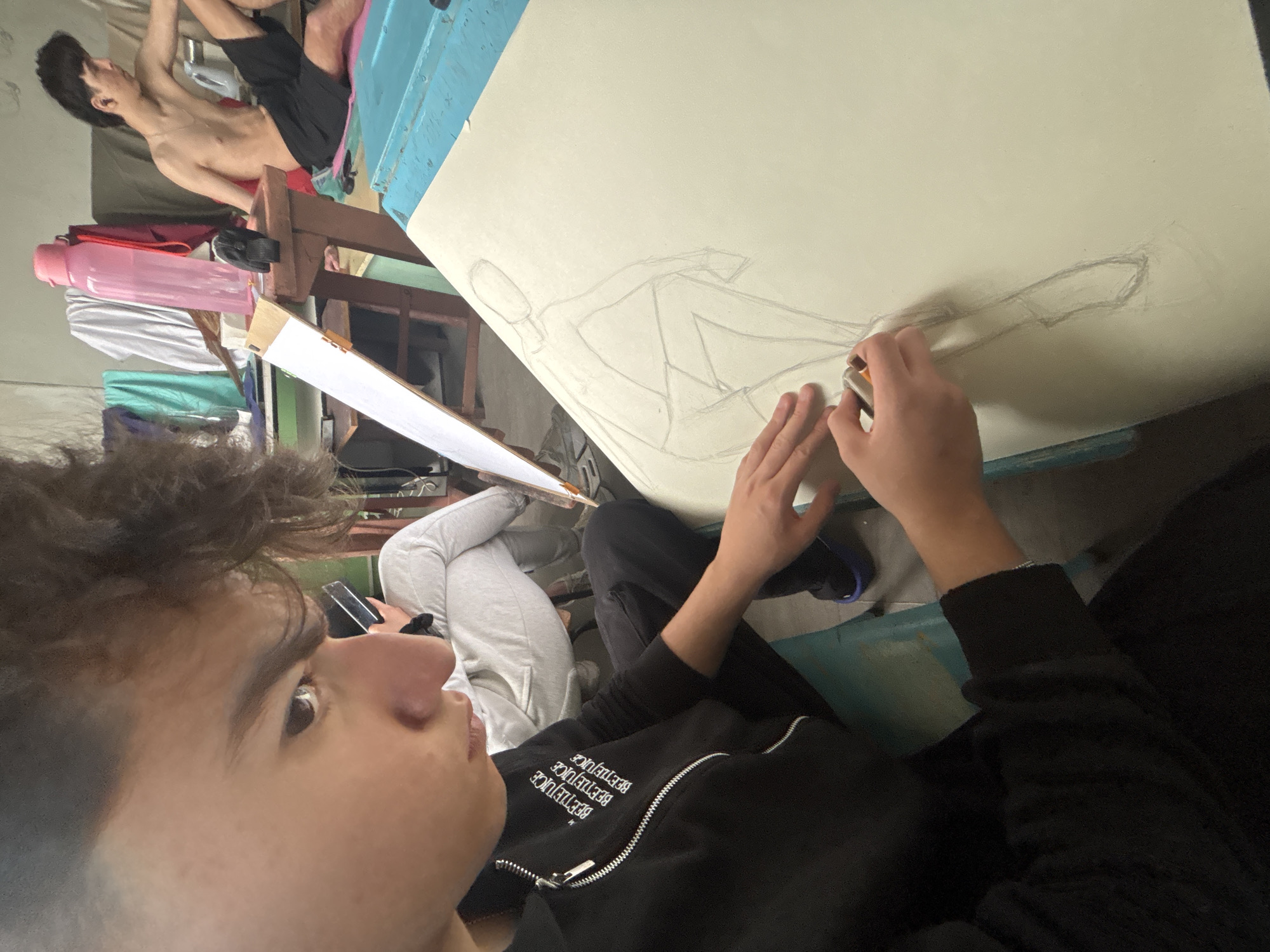 Art students sketch during morning session in Troyan studio