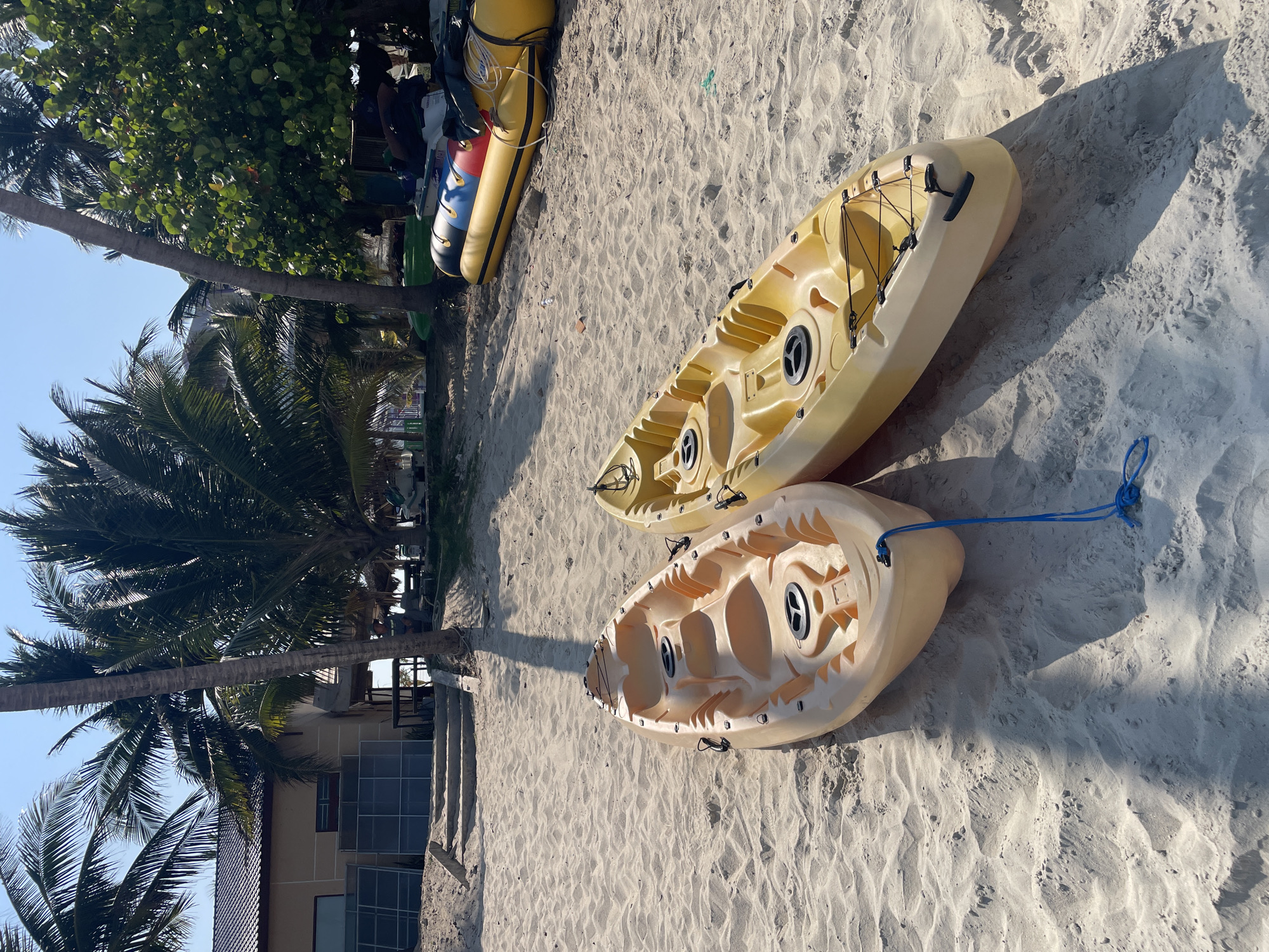 Yellow kayaks spotted on Vietnamese beach Sunday morning