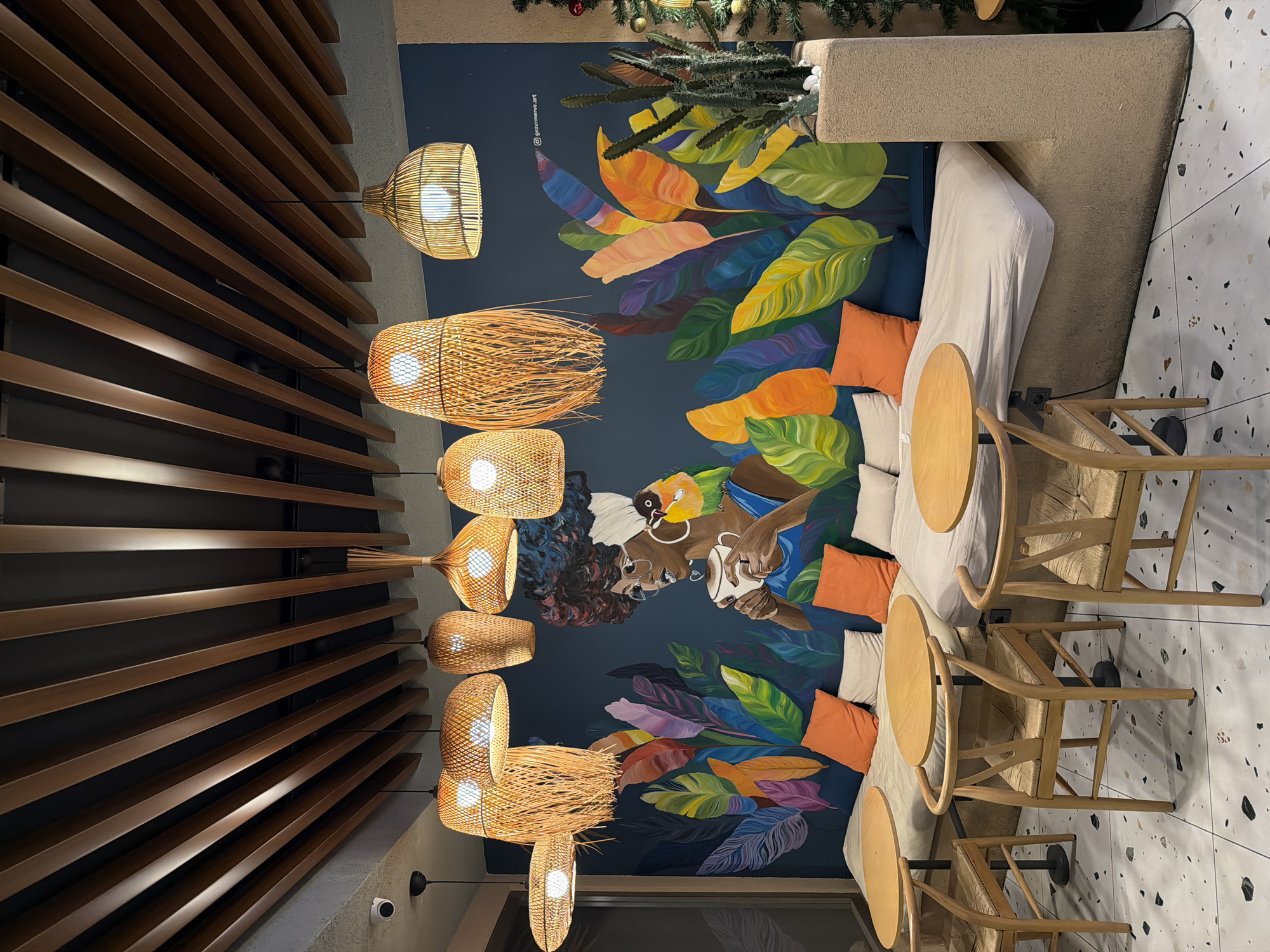 Bohemian café mural scene in İzmir, Turkey