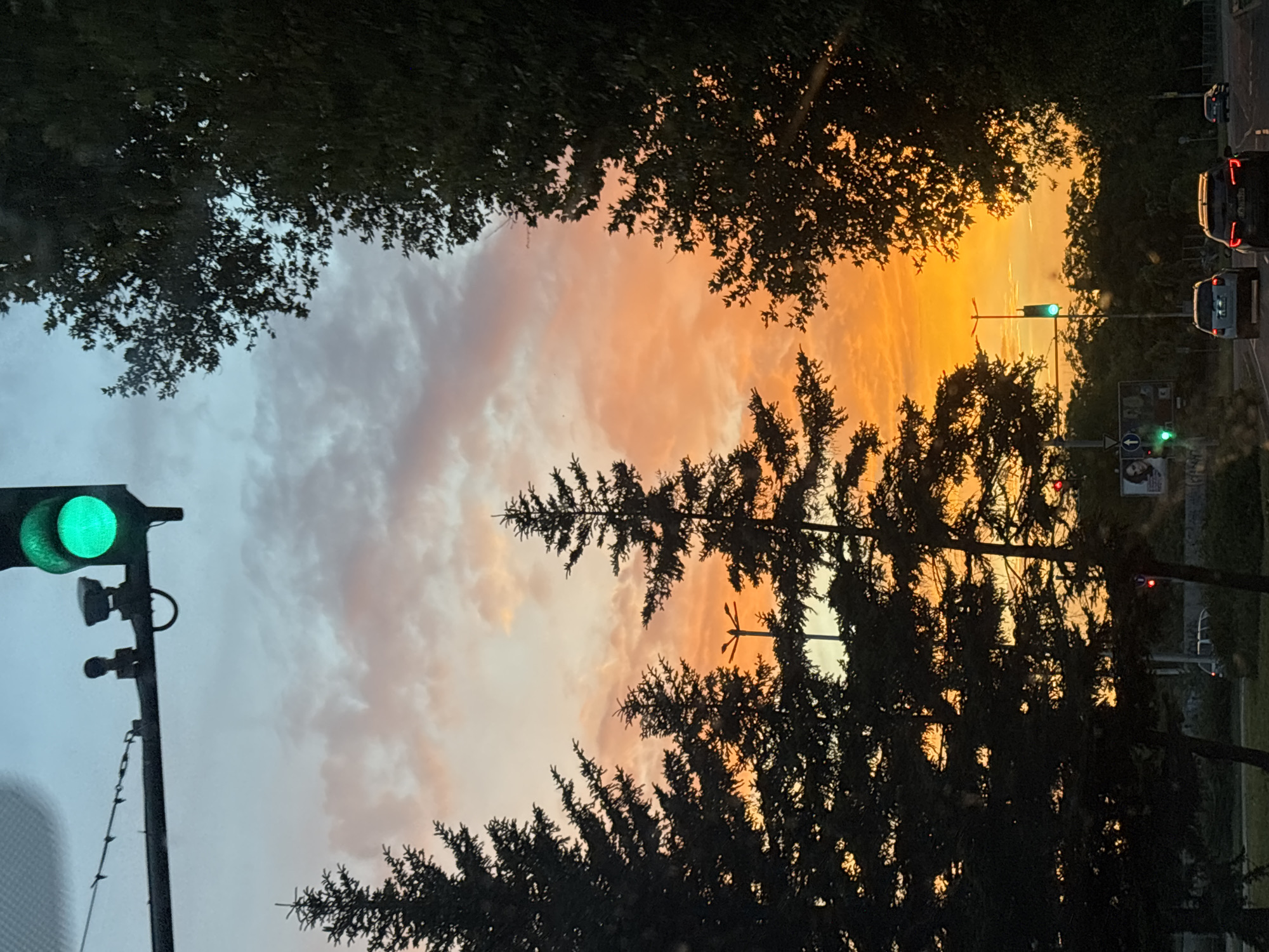 Bright orange sunset over Burgas streets, multiple angles