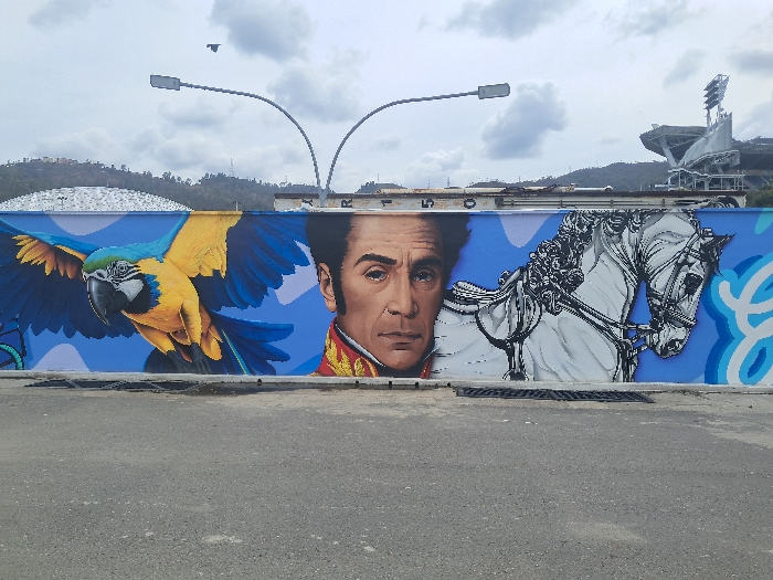 Bolívar mural with horse and macaw spotted in Caracas
