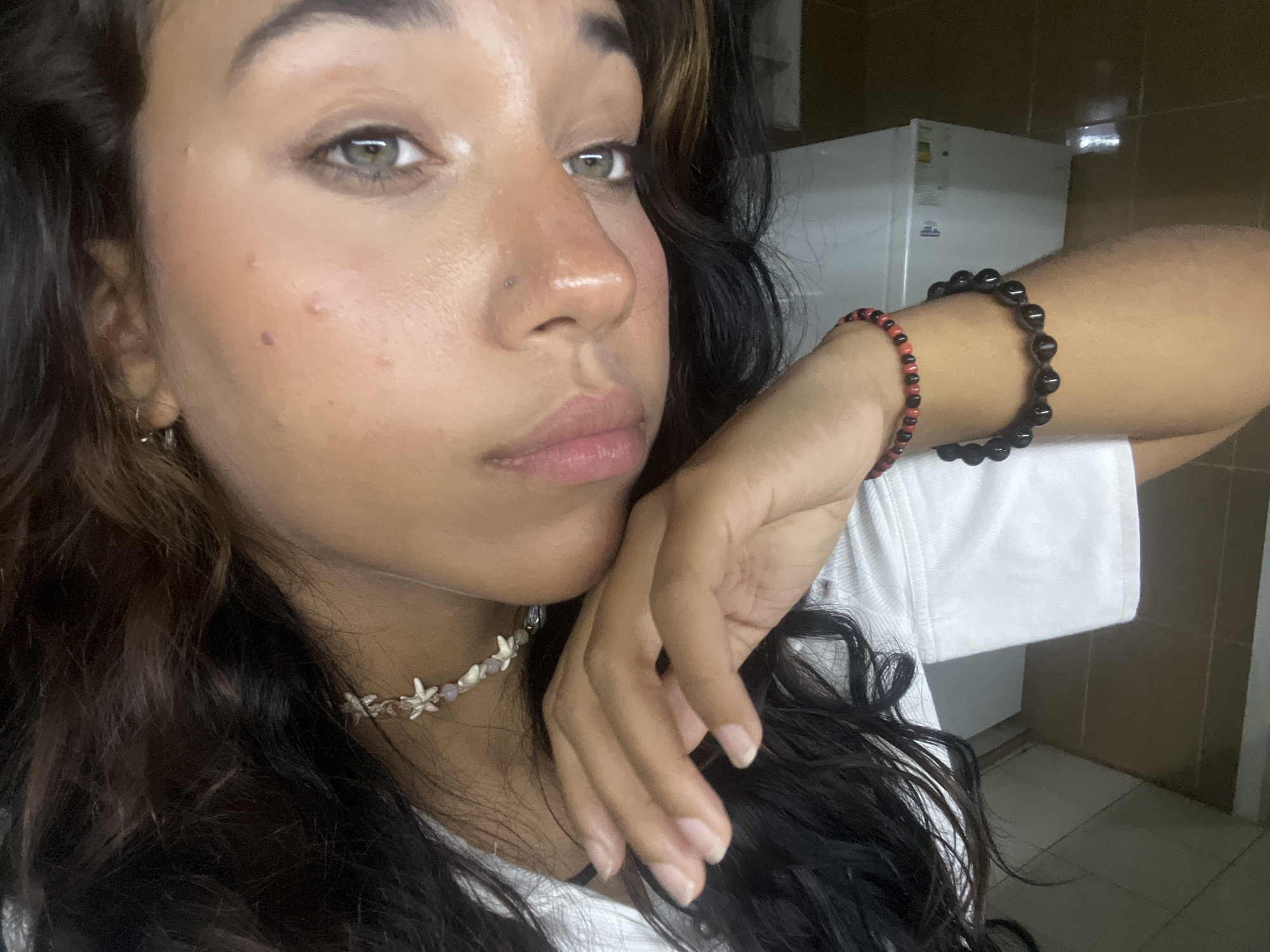 Woman takes playful selfie series in Pampatar, Venezuela