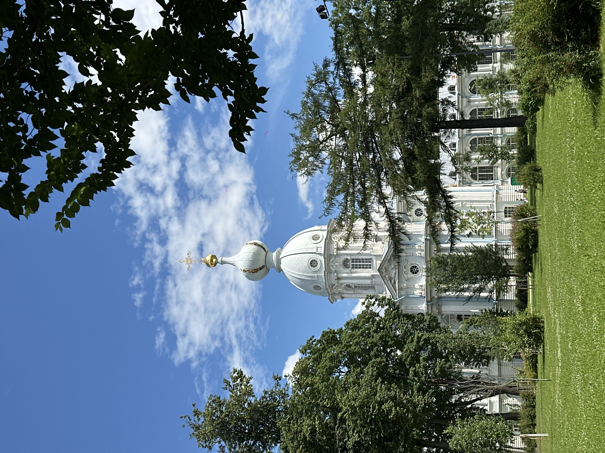 Smolny Cathedral and its park grounds on a summer morning