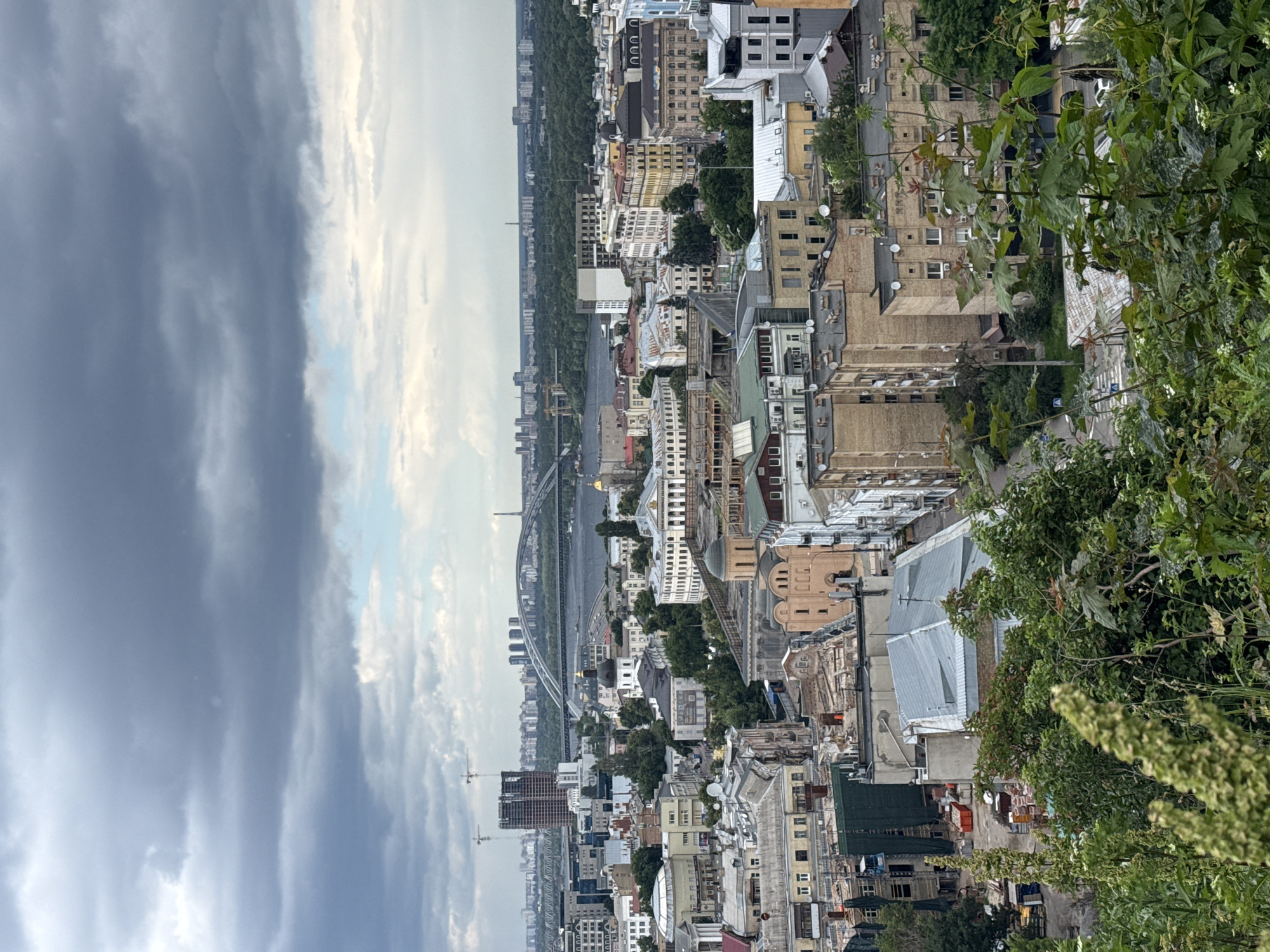 Elevated views of Kyiv cityscape and Dnieper River