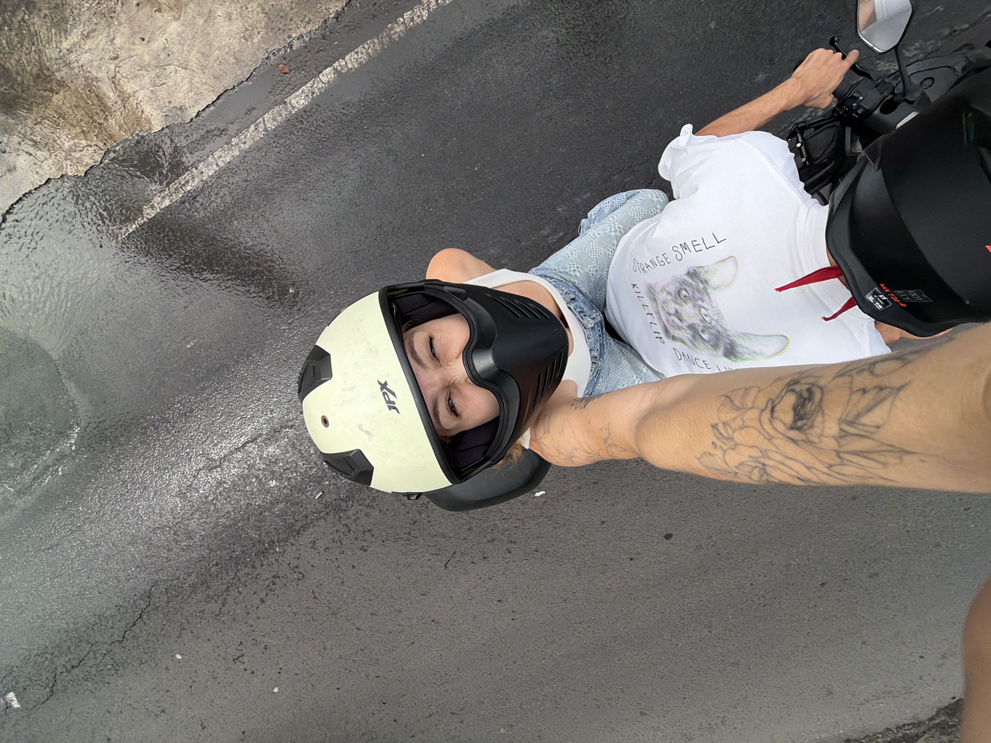 Late-night motorcycle ride captured in North Kuta, Indonesia