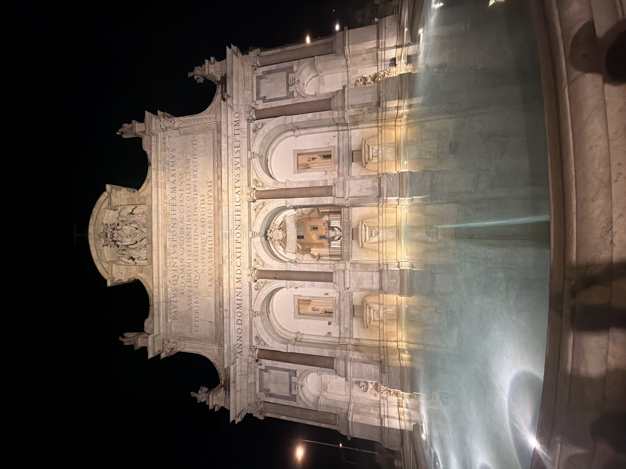 Roman fountain photographed at night on Janiculum Hill