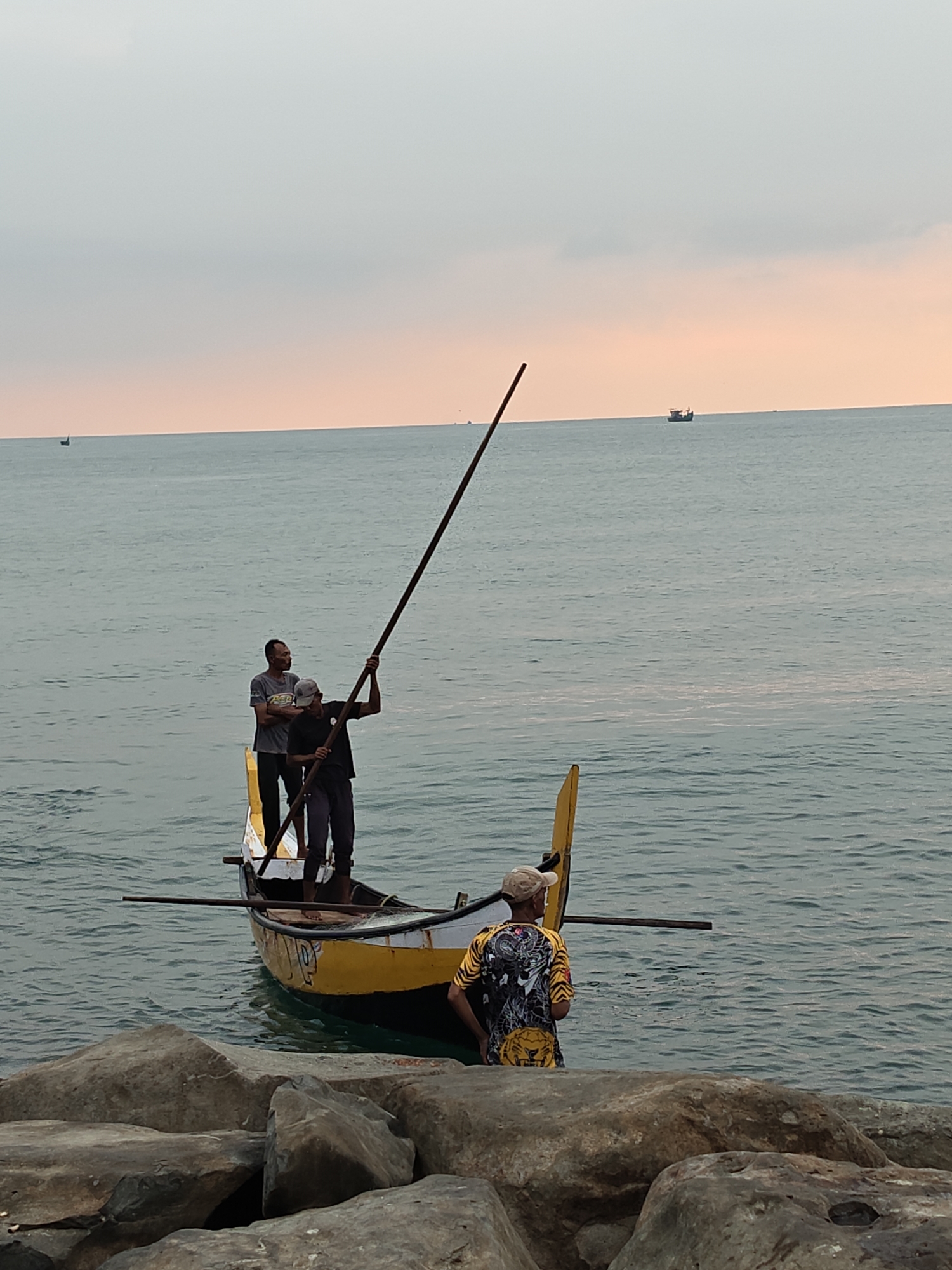 Traditional fishing boats captured at sunset in Lhokseumawe