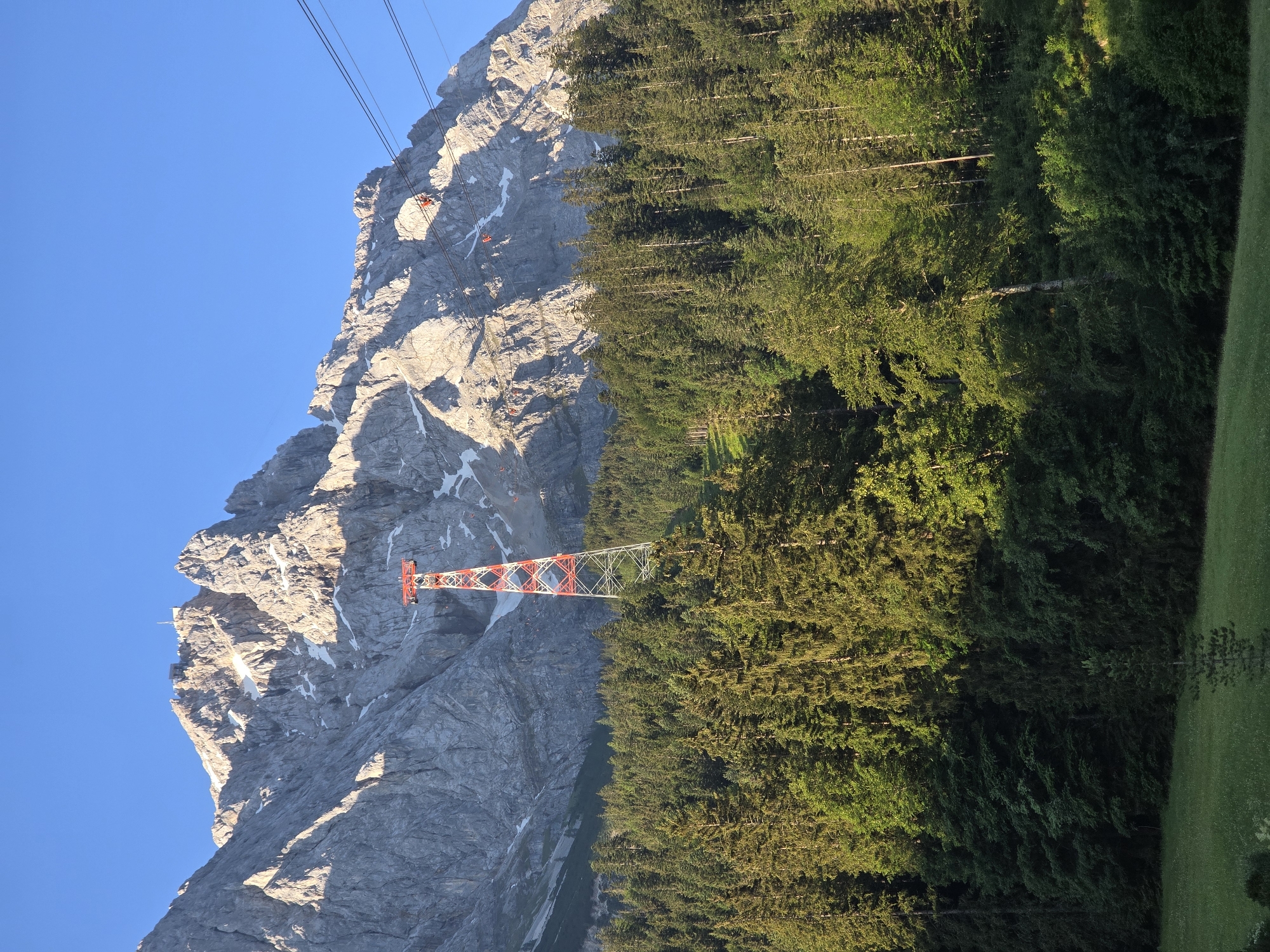 At the Zugspitze cable car base on a clear summer morning