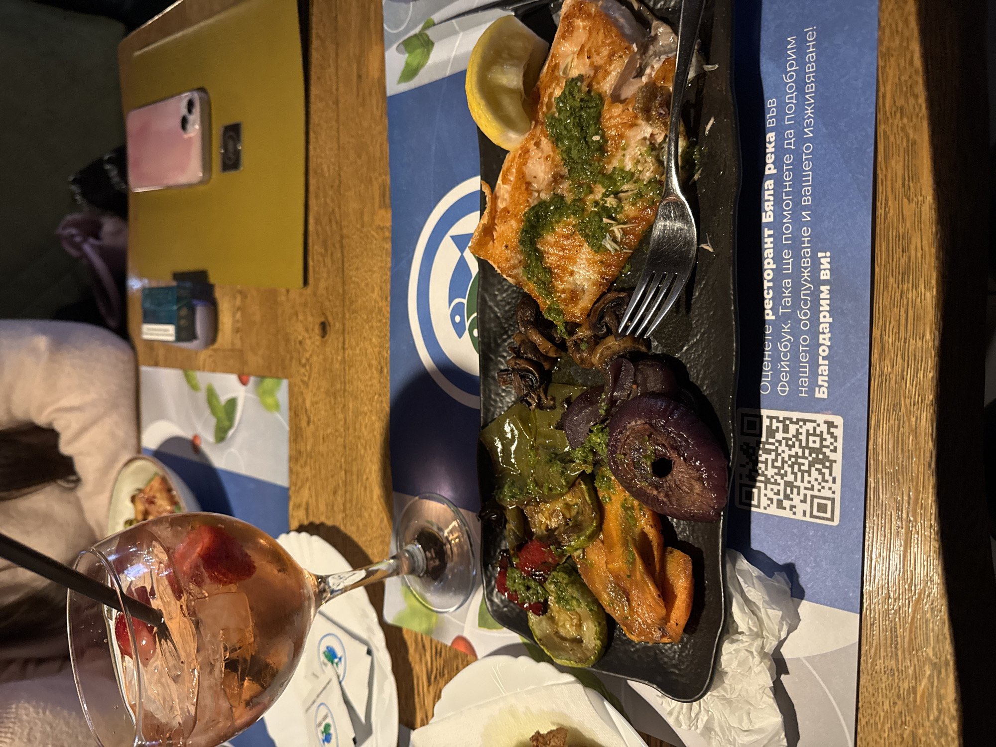 Salmon dinner served at restaurant in Kalofer, Bulgaria