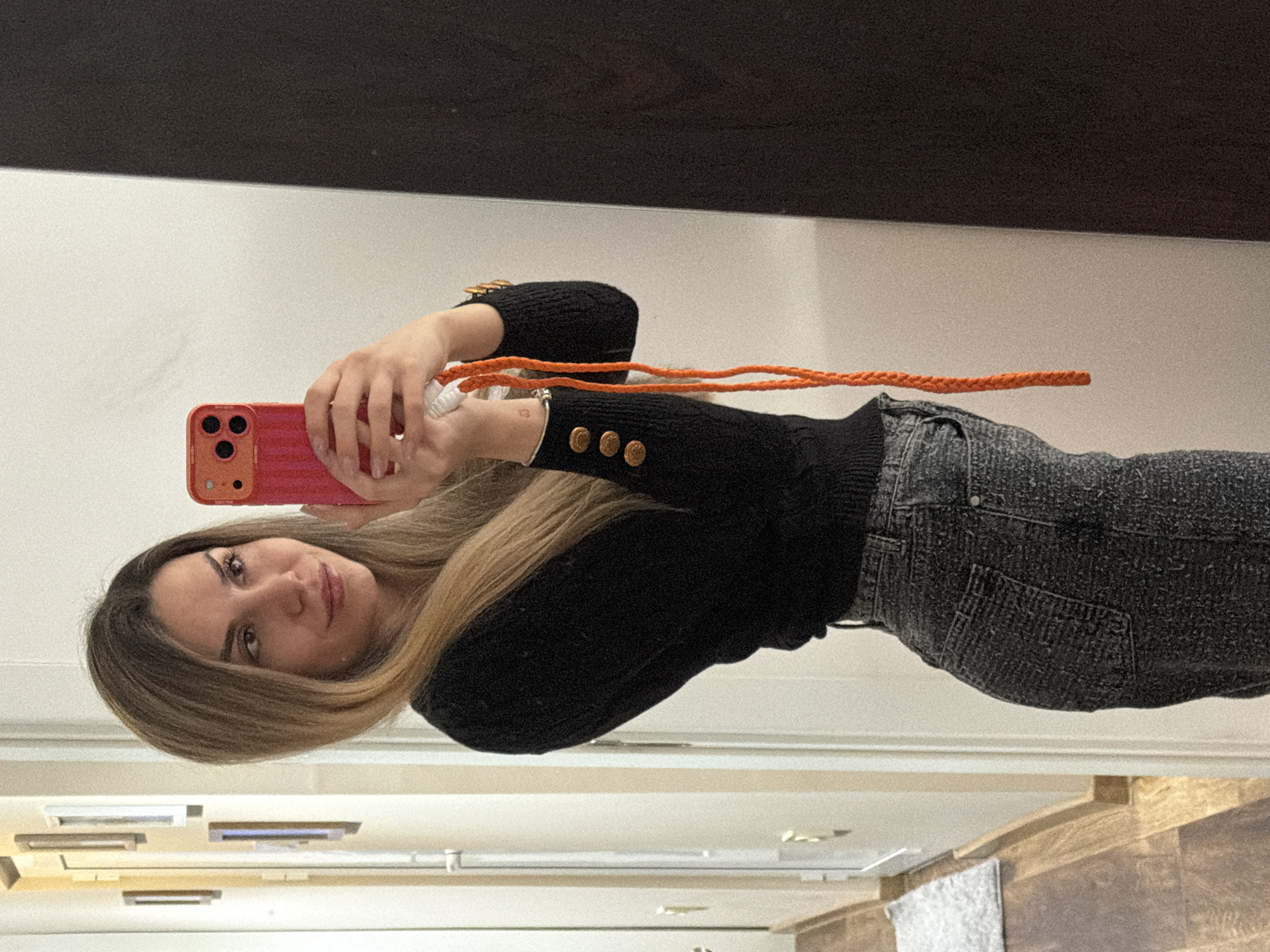 Woman takes selfie with red phone in Vratsa