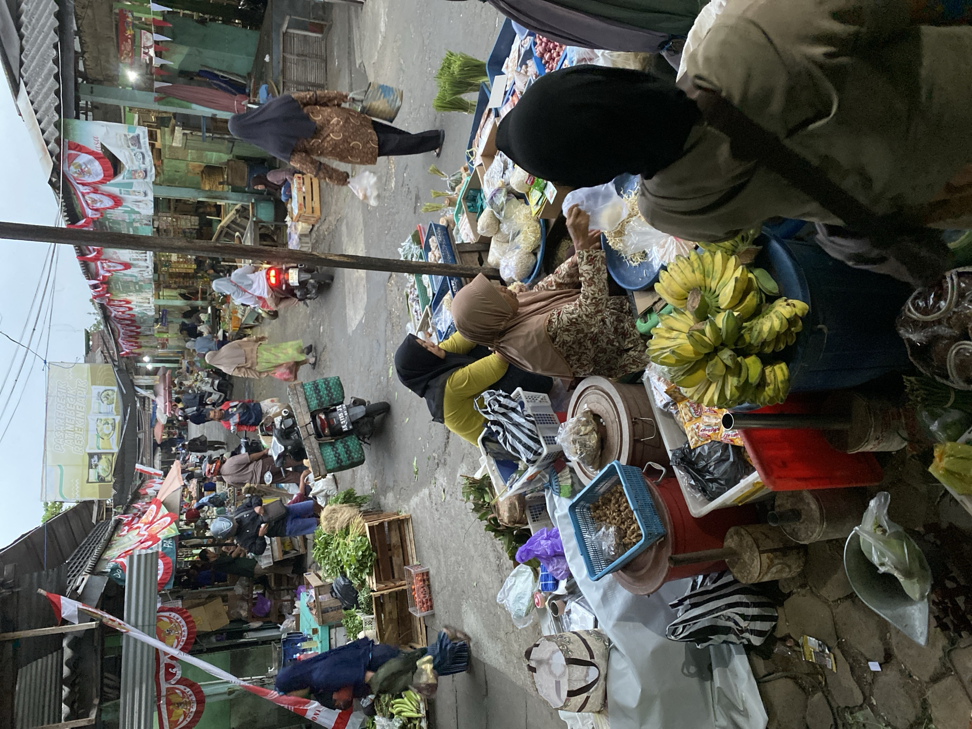 Traditional market day in full swing in Ambarketawang, Indonesia