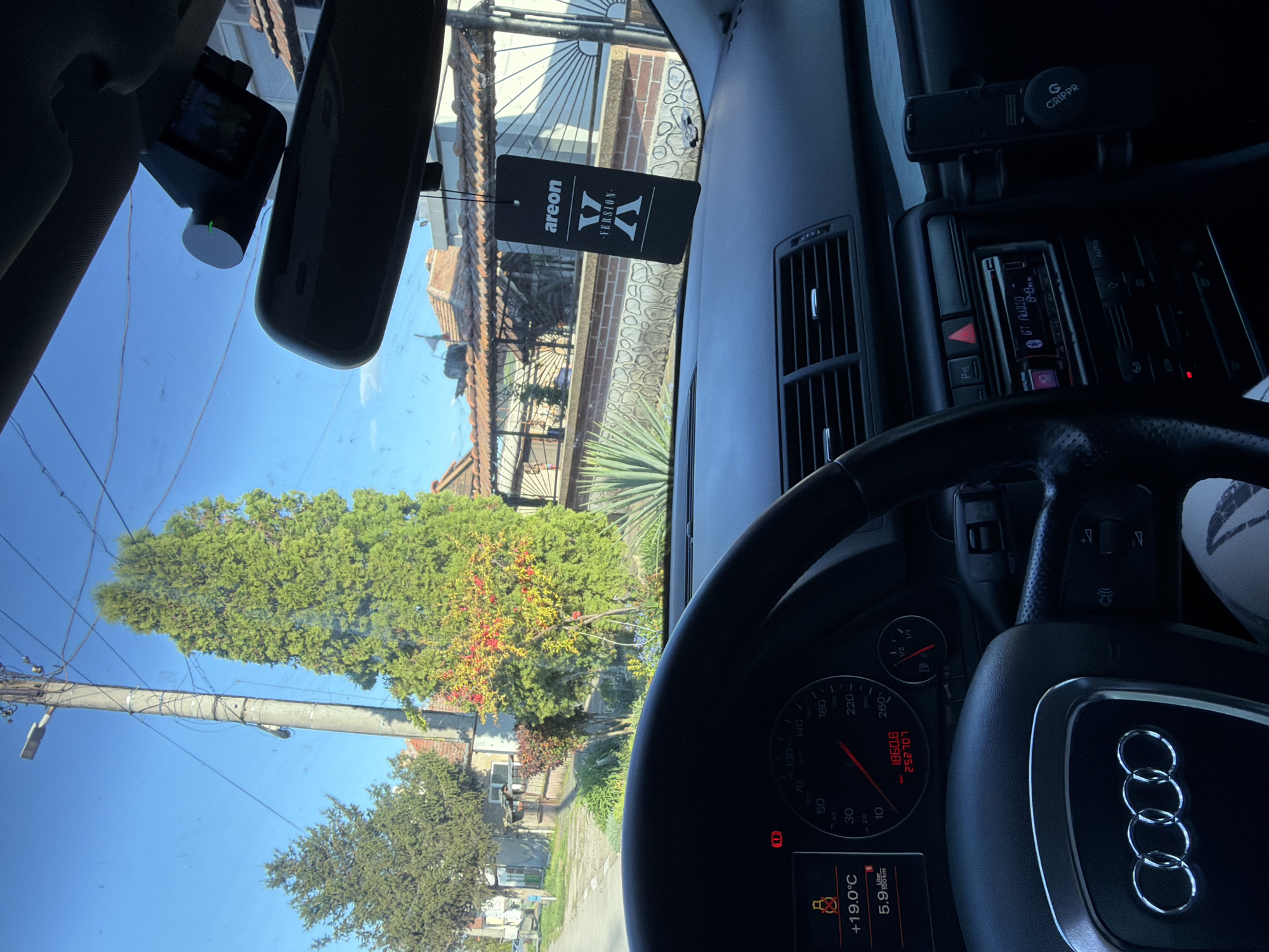 Driver's view captured in Dolna Mitropolia residential area