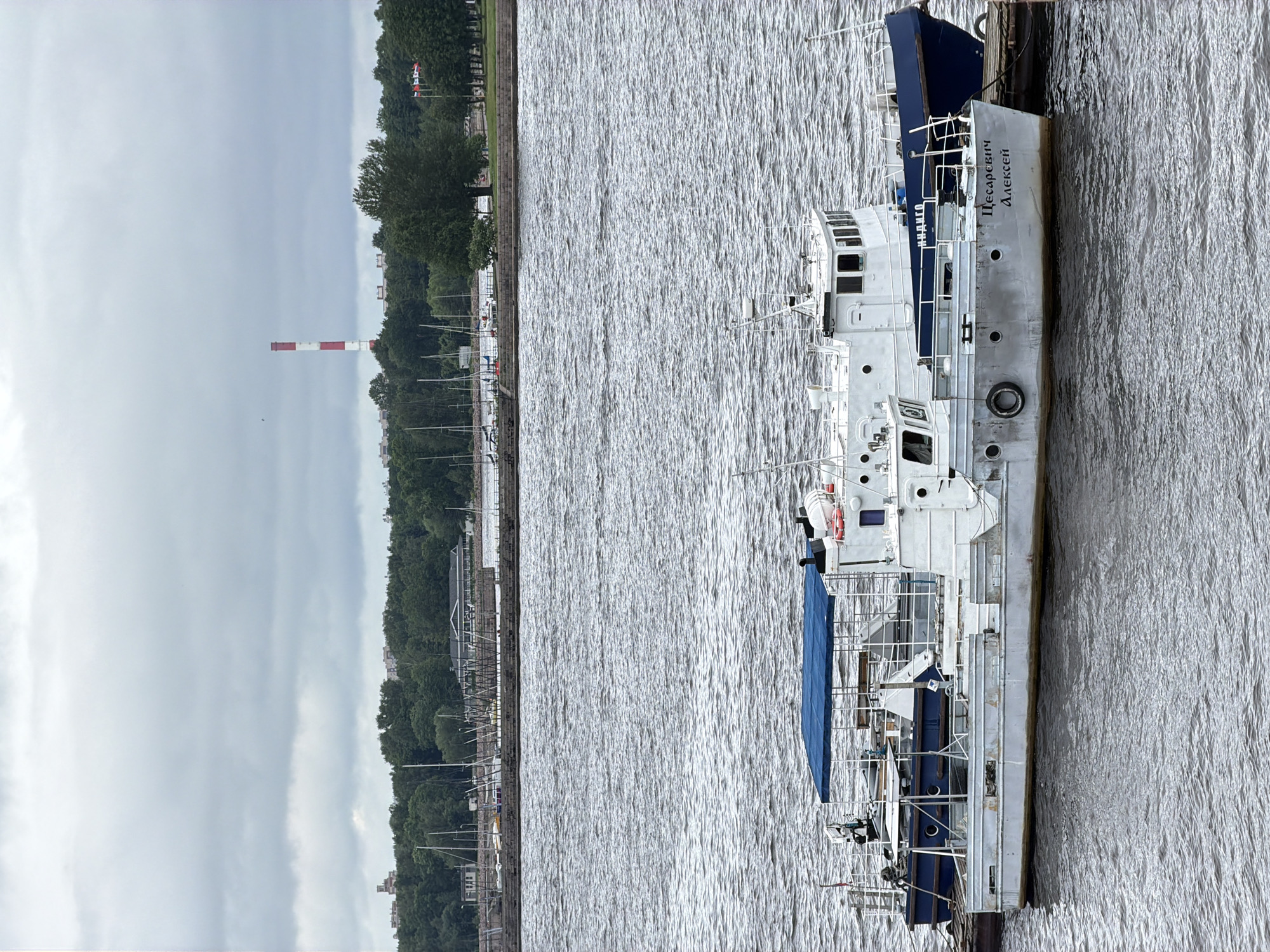 Krestovsky Island waterfront on a grey Saint Petersburg morning