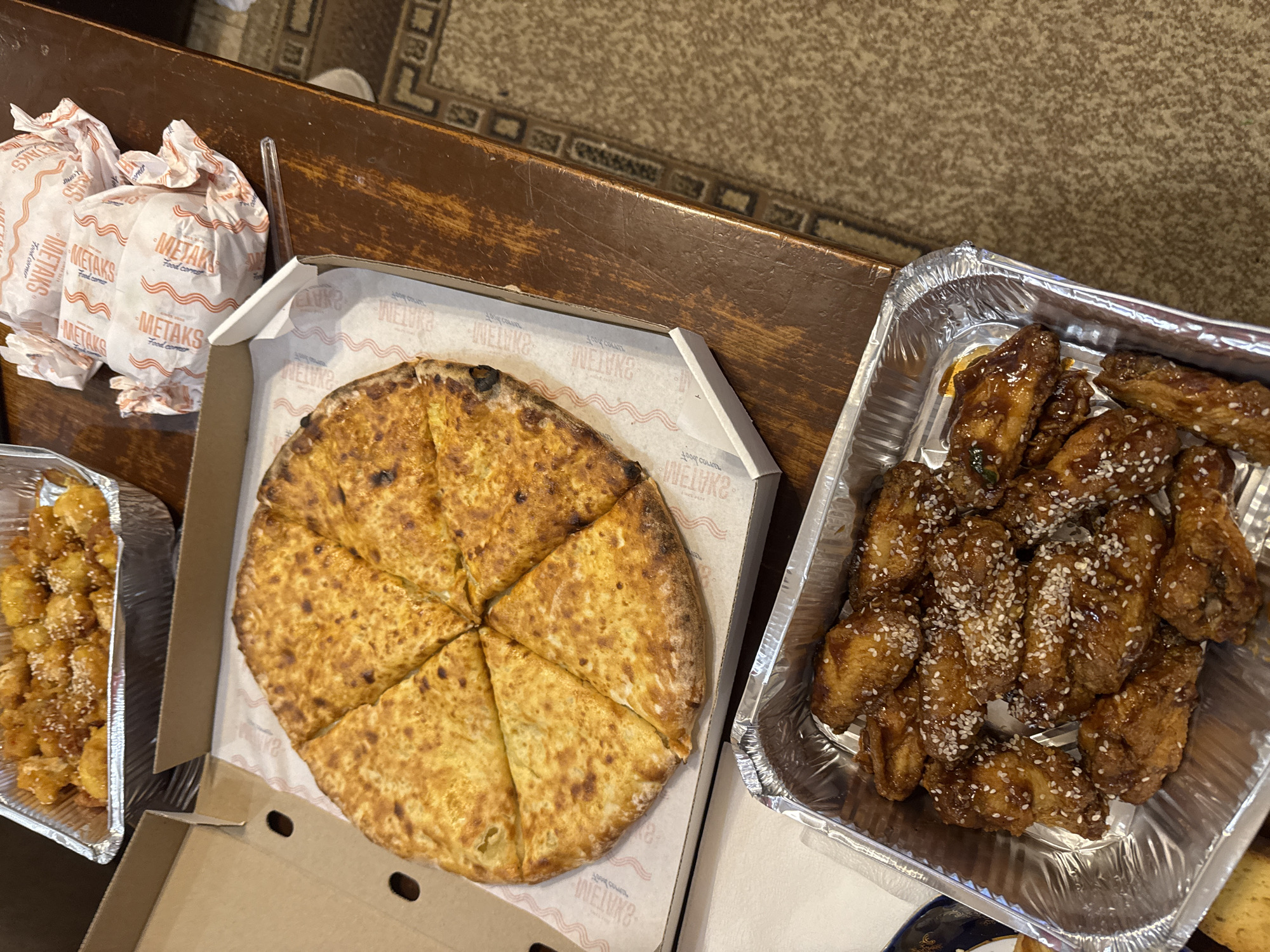 Casual takeout meal documented at home in Yerevan