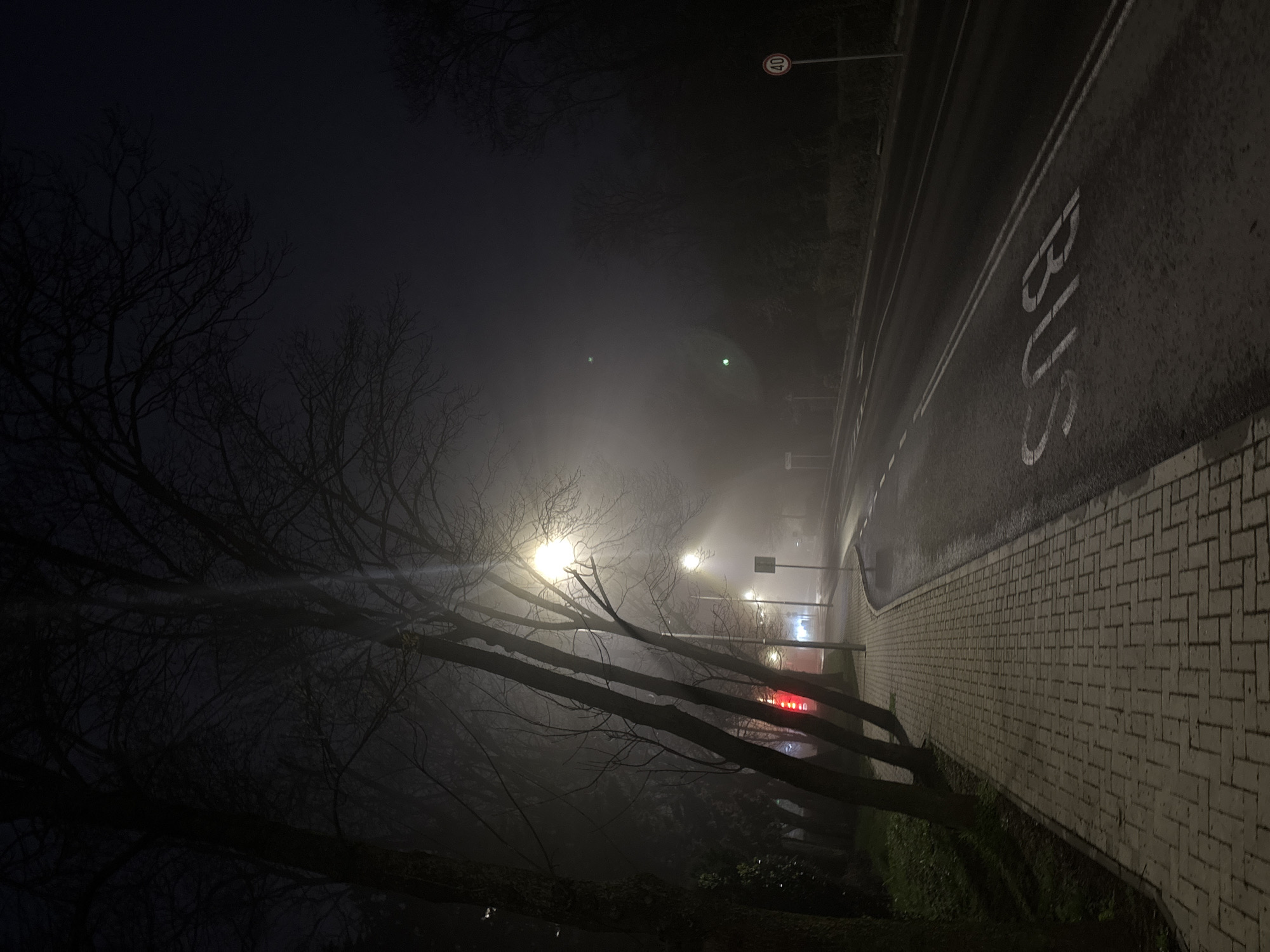 Foggy evening street scene captured in Burgas, Bulgaria