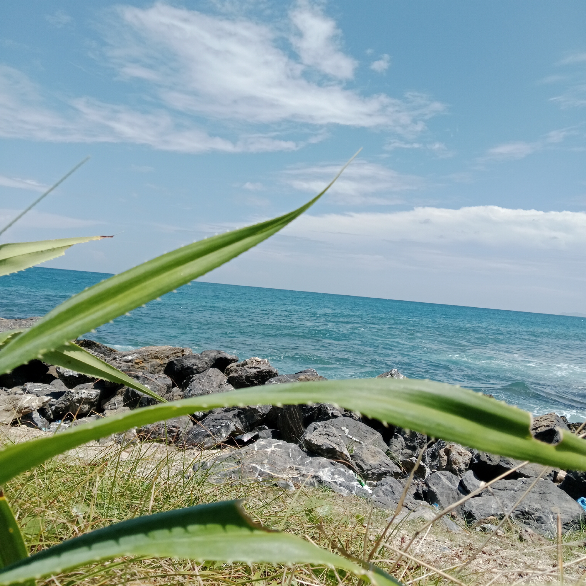 Rocky coastline and surroundings at Naga Umbang, Indonesia