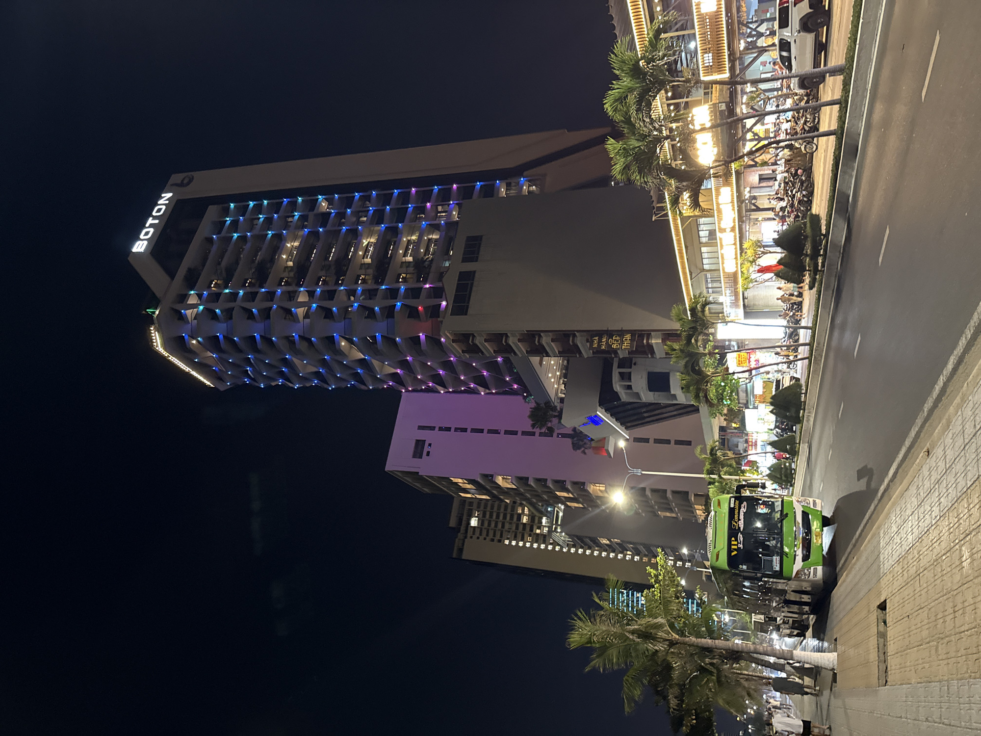 Nha Trang waterfront comes alive along the nighttime promenade.