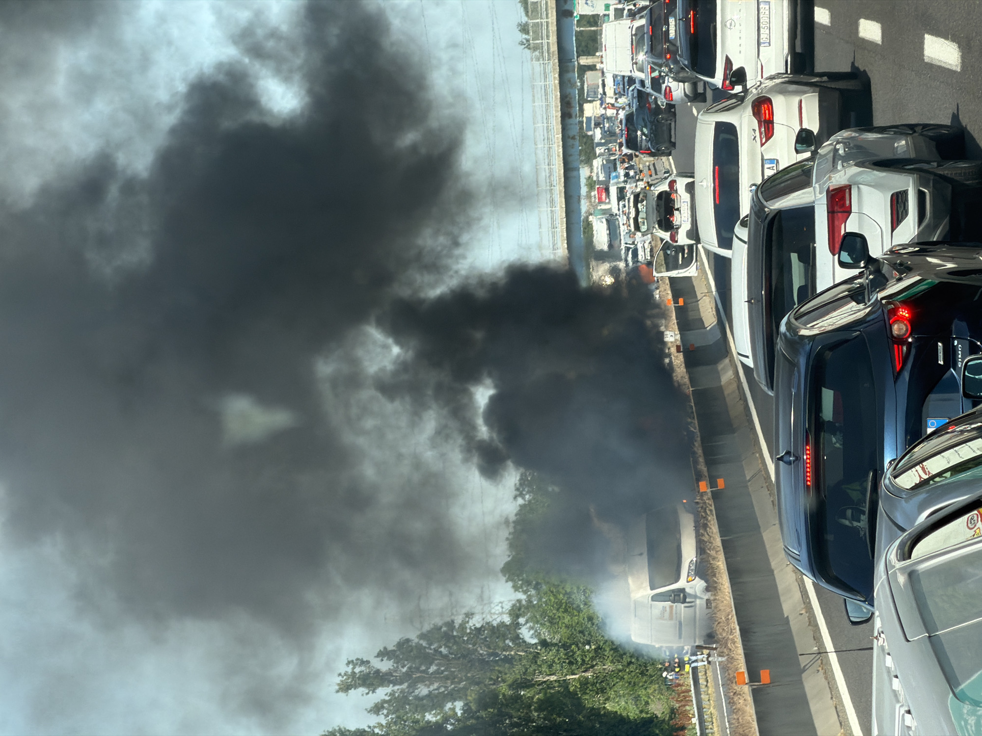 Vehicle fire causes highway traffic jam near Zola Predosa