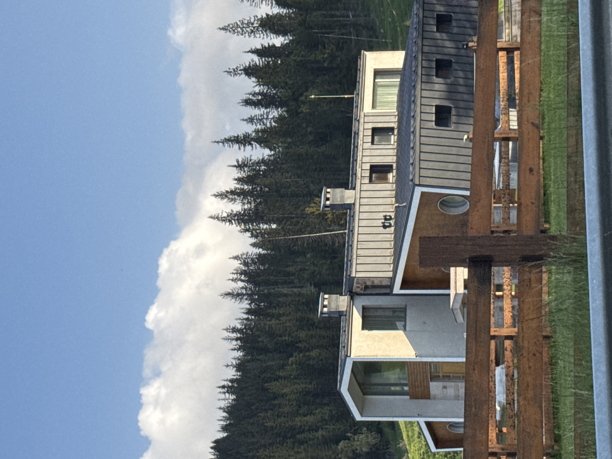 Bulgarian flag and modern architecture observed in mountain city Smolyan