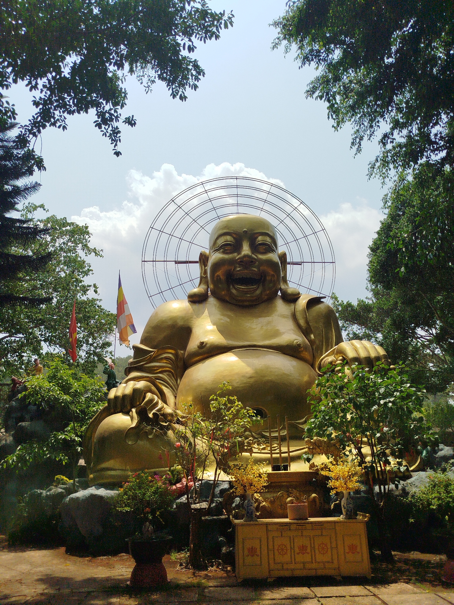 Religious statues and temple structures observed in Nam Ban, Vietnam