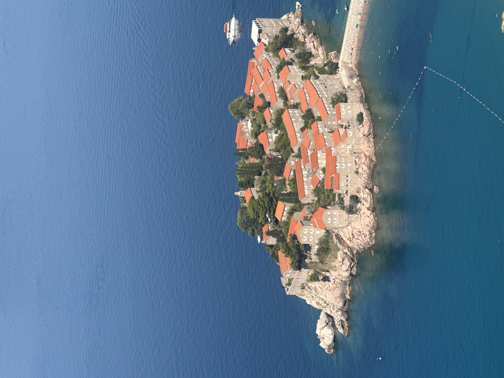 Sveti Stefan island from the air and the road