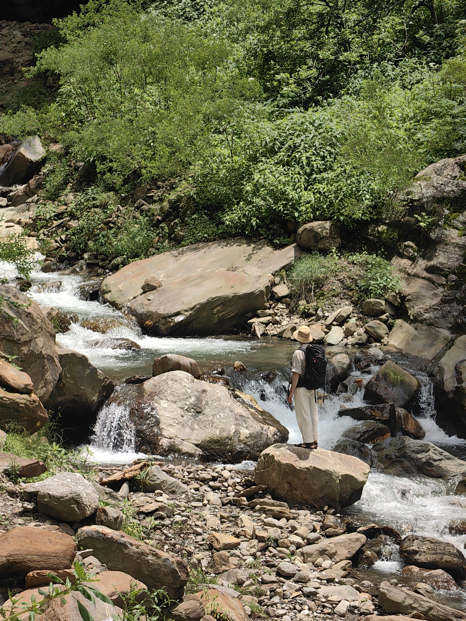 Rocky stream and waterfalls in the forests of Kulang, India