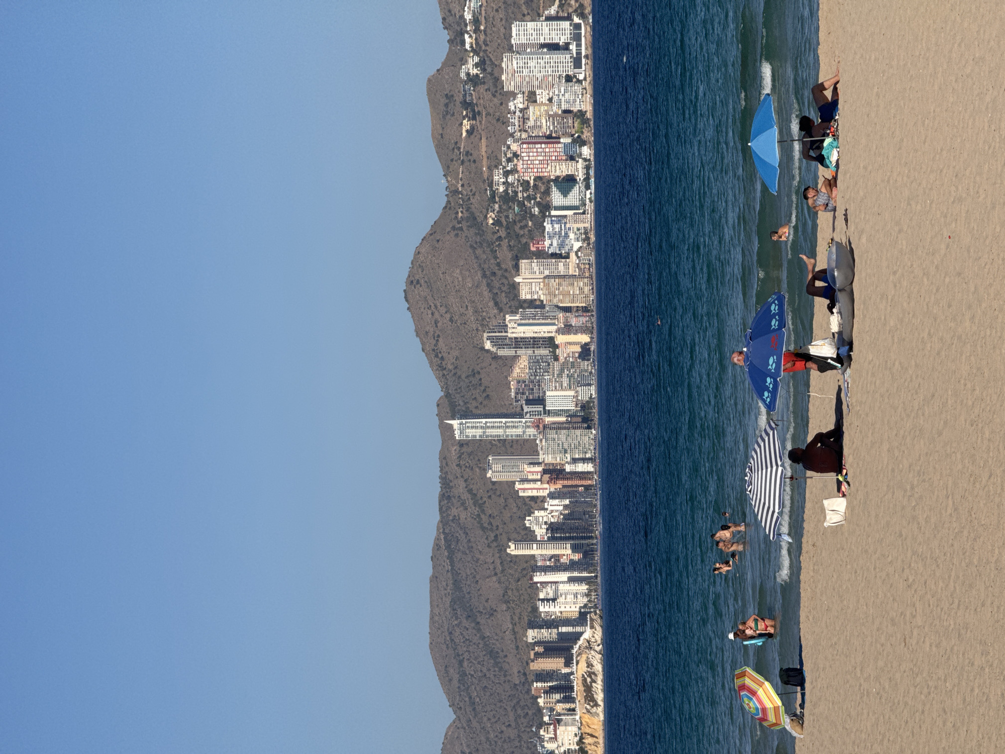 Busy afternoon on Benidorm's beach and promenade