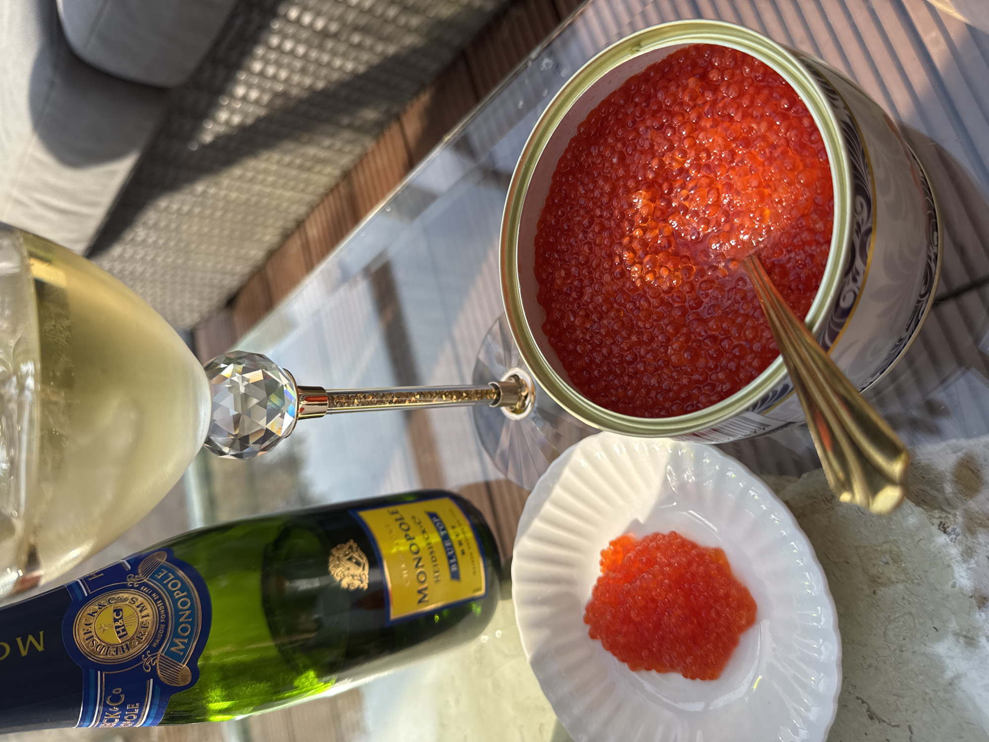 Birthday celebration with champagne and caviar in Dutch garden