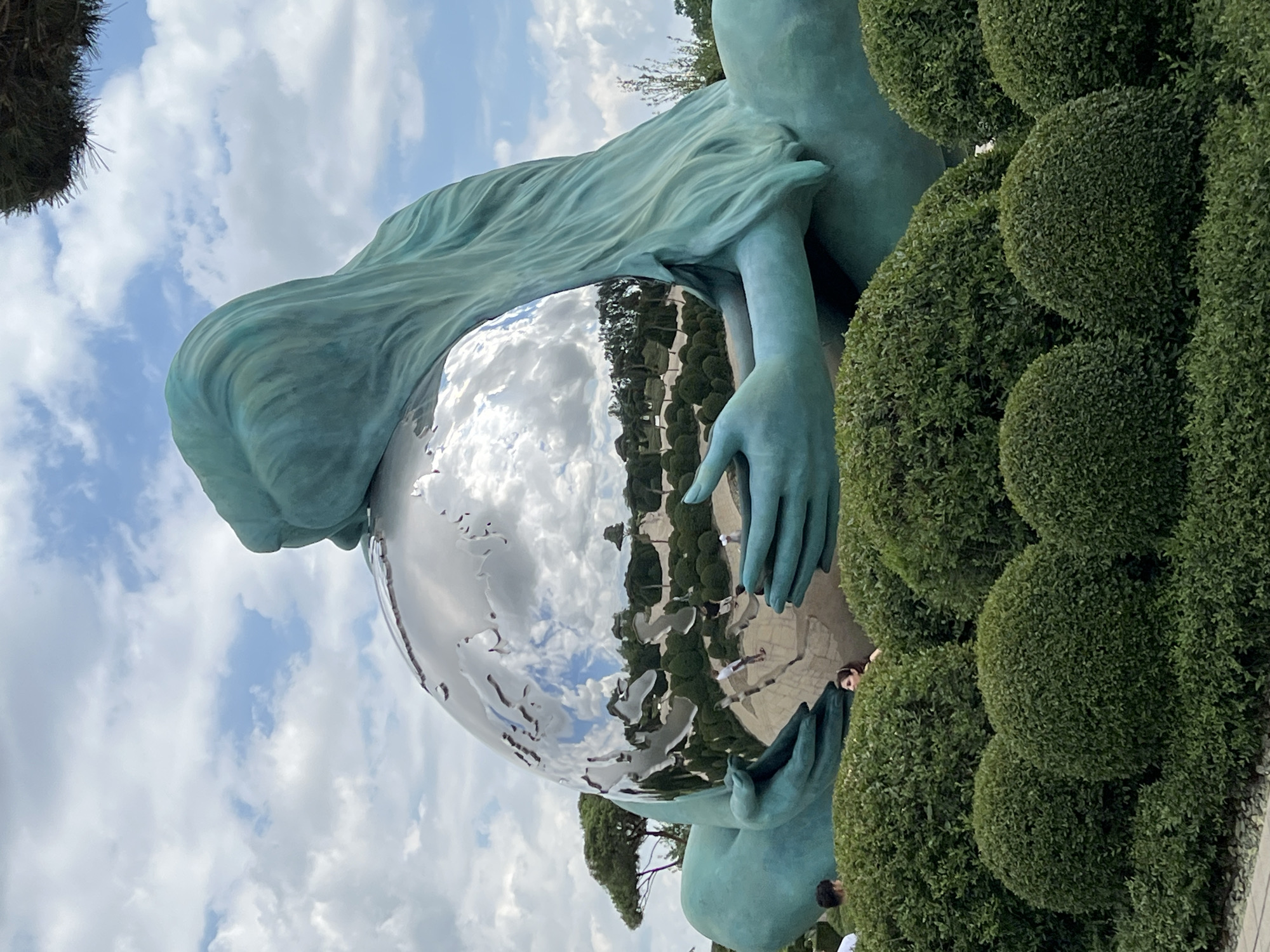 Teal sculpture with mirrored sphere in Krasnodar