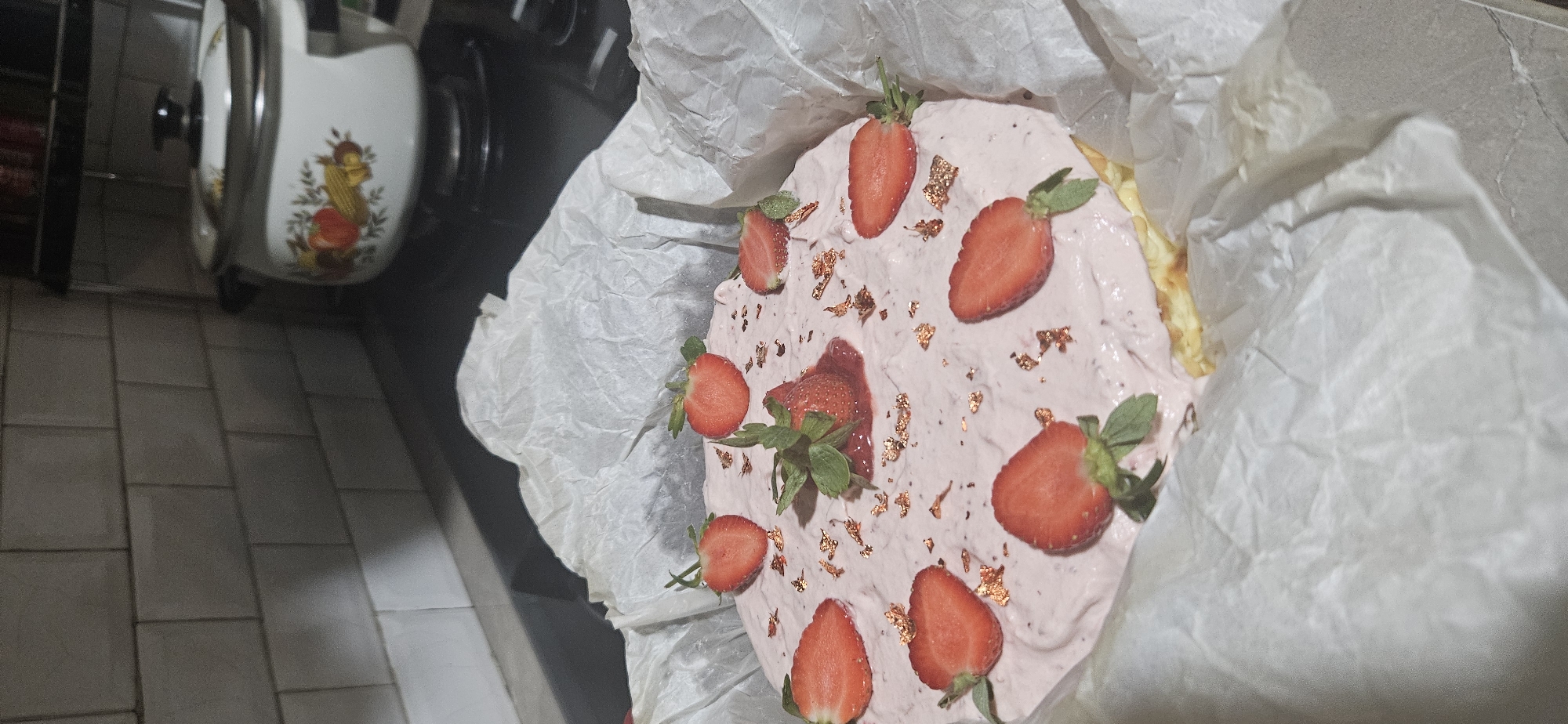 Catered spaghetti and strawberry cheesecake prepped in Bekasi