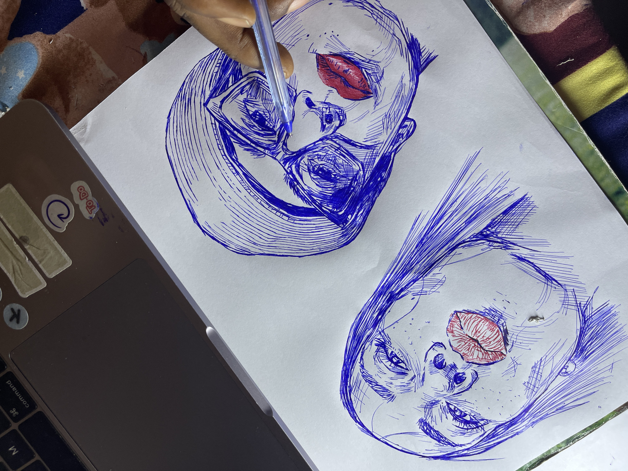 Portrait sketching session with pen-and-ink drawings in Jos