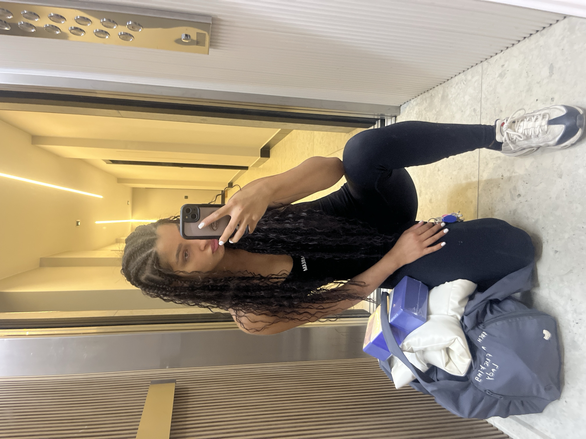Elevator selfie with a duffel bag in Sofia