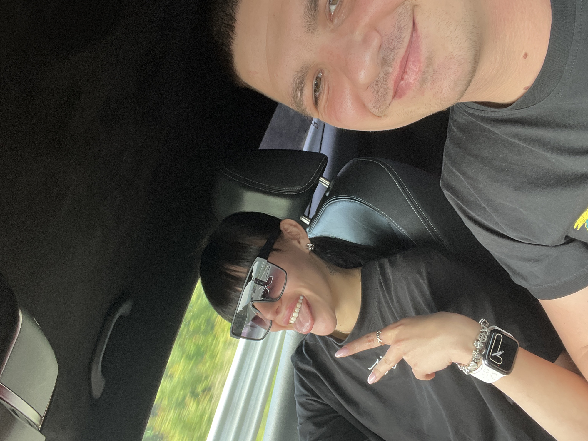 Selfie captured inside moving vehicle in Baliovtsi, Bulgaria