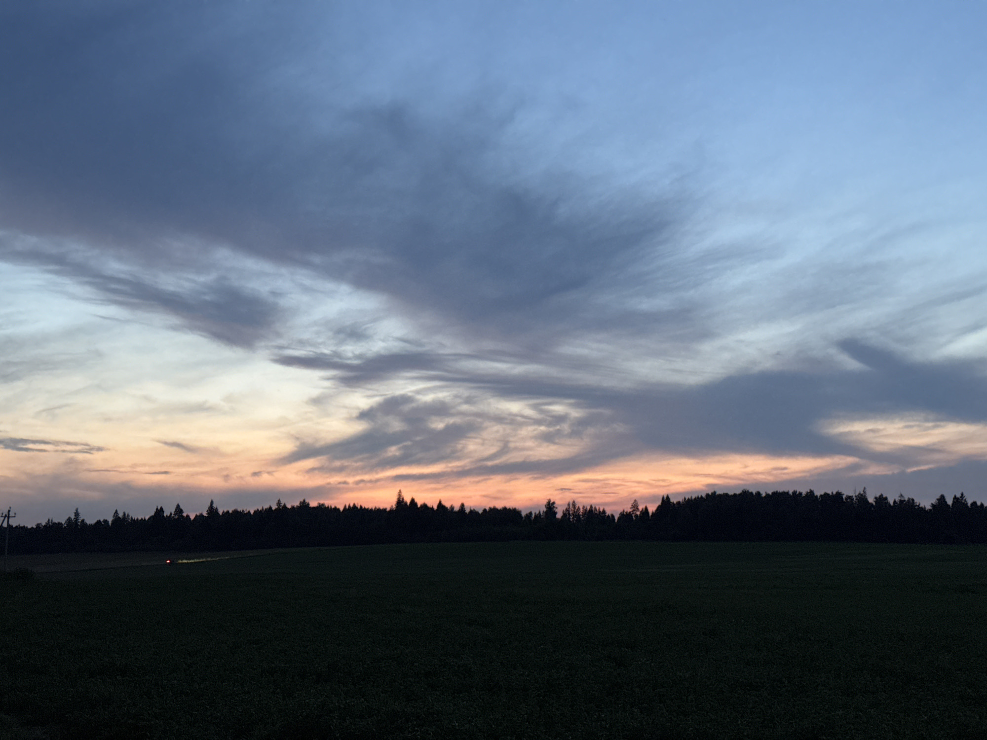 Twilight over fields and forest in rural Russia