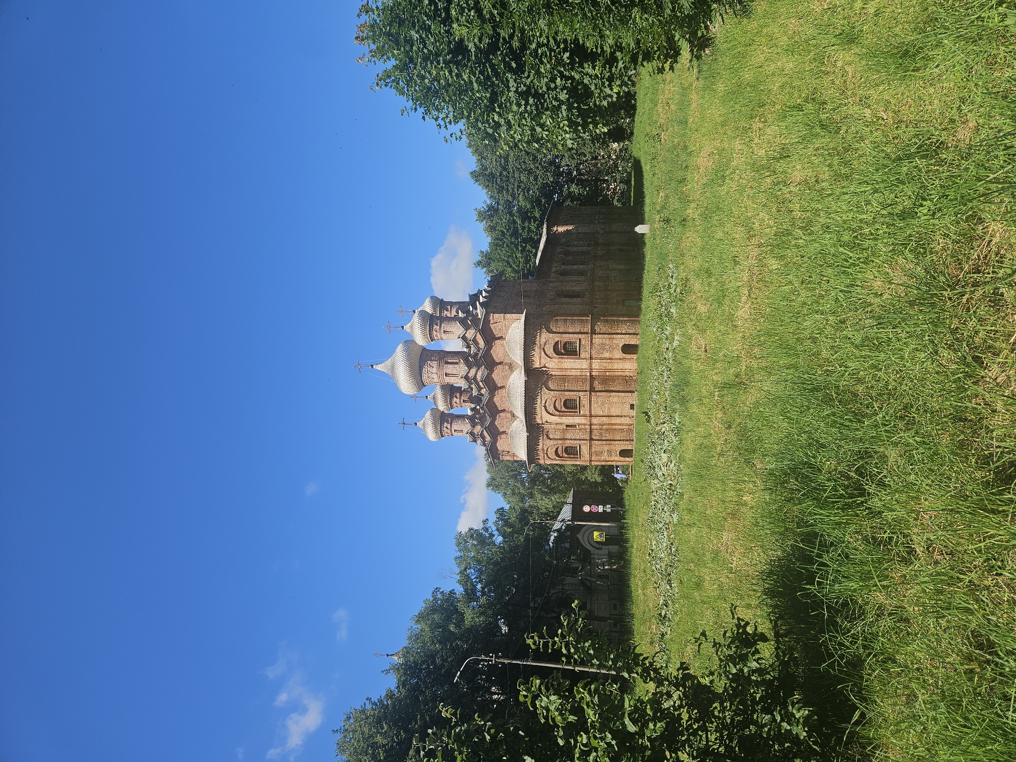 Red brick church and historic architecture in Veliky Novgorod