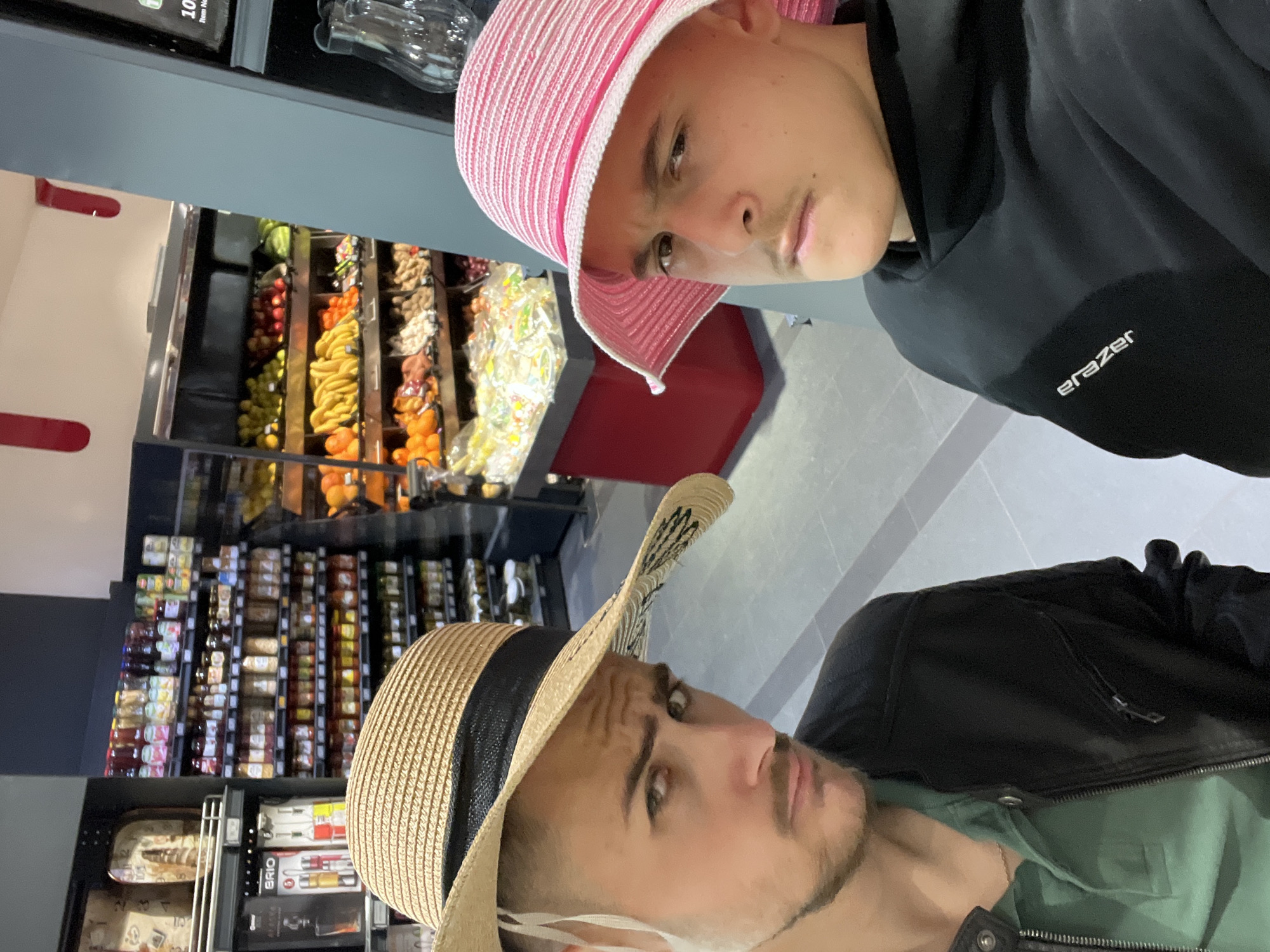 Two men take selfie in Bulgarian store
