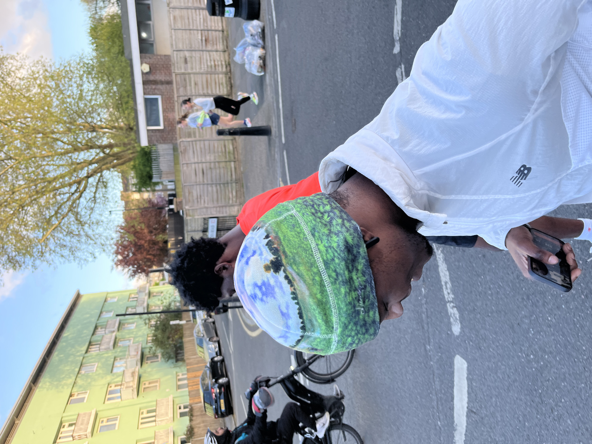 Evening street activity captured in London residential area