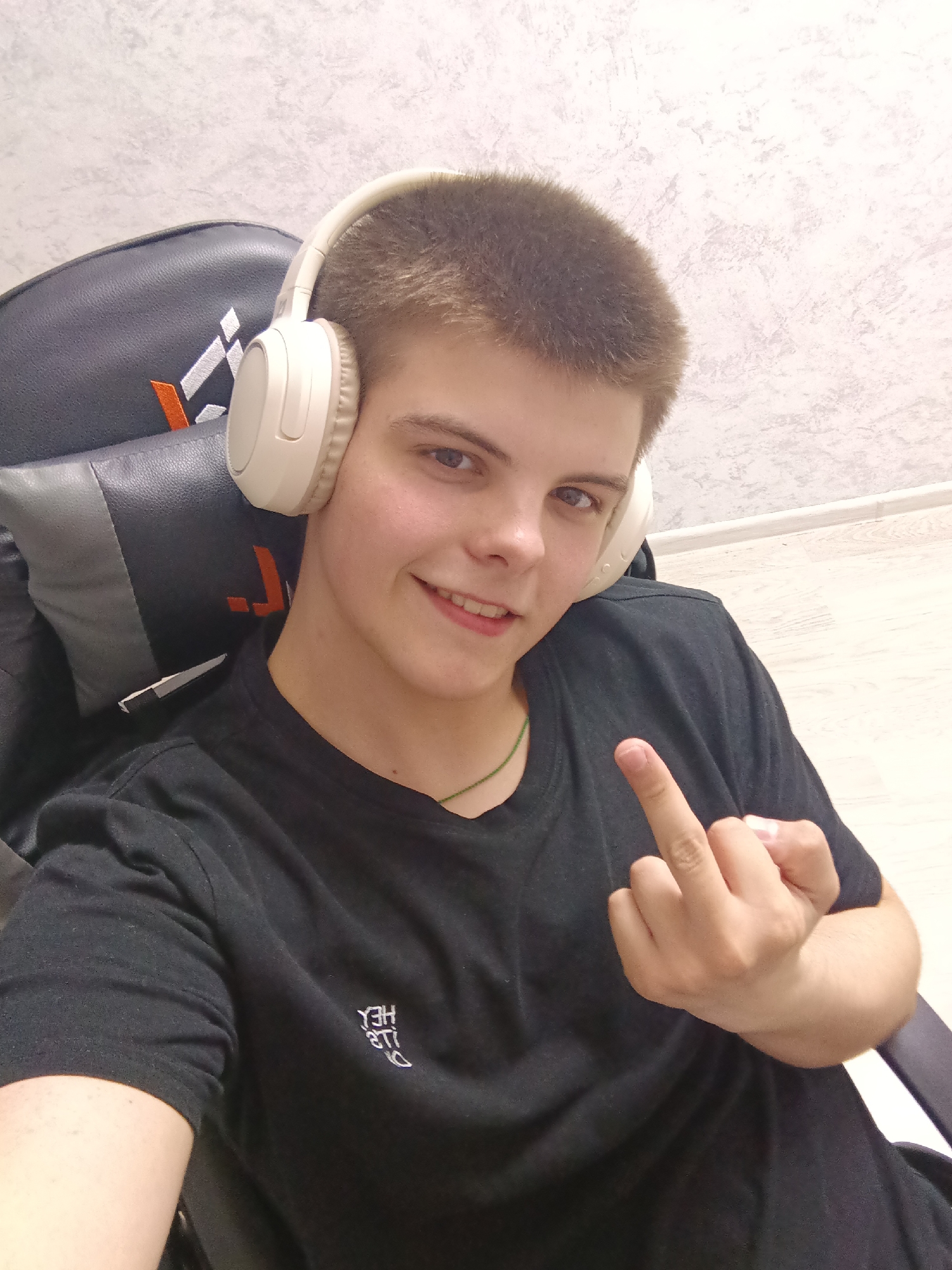 Young man creates selfie content session in Andreyevo, Russia