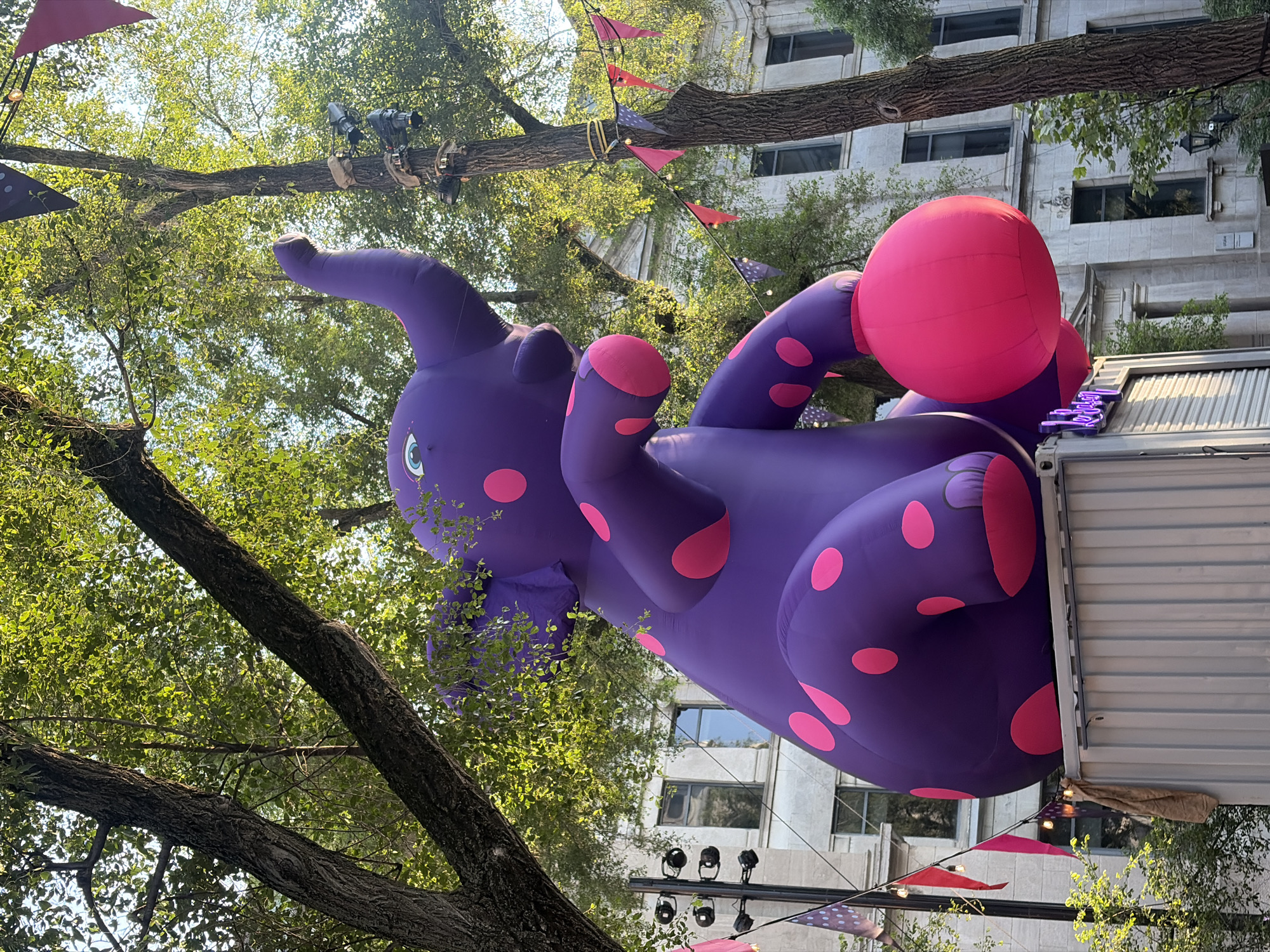 Outdoor festival in full swing near Saint-Jean-Baptiste Church, Montreal
