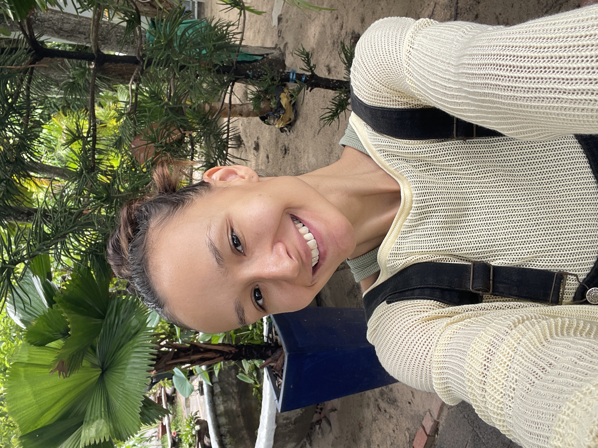 Morning selfie session in tropical garden, Phu Thuy Ward