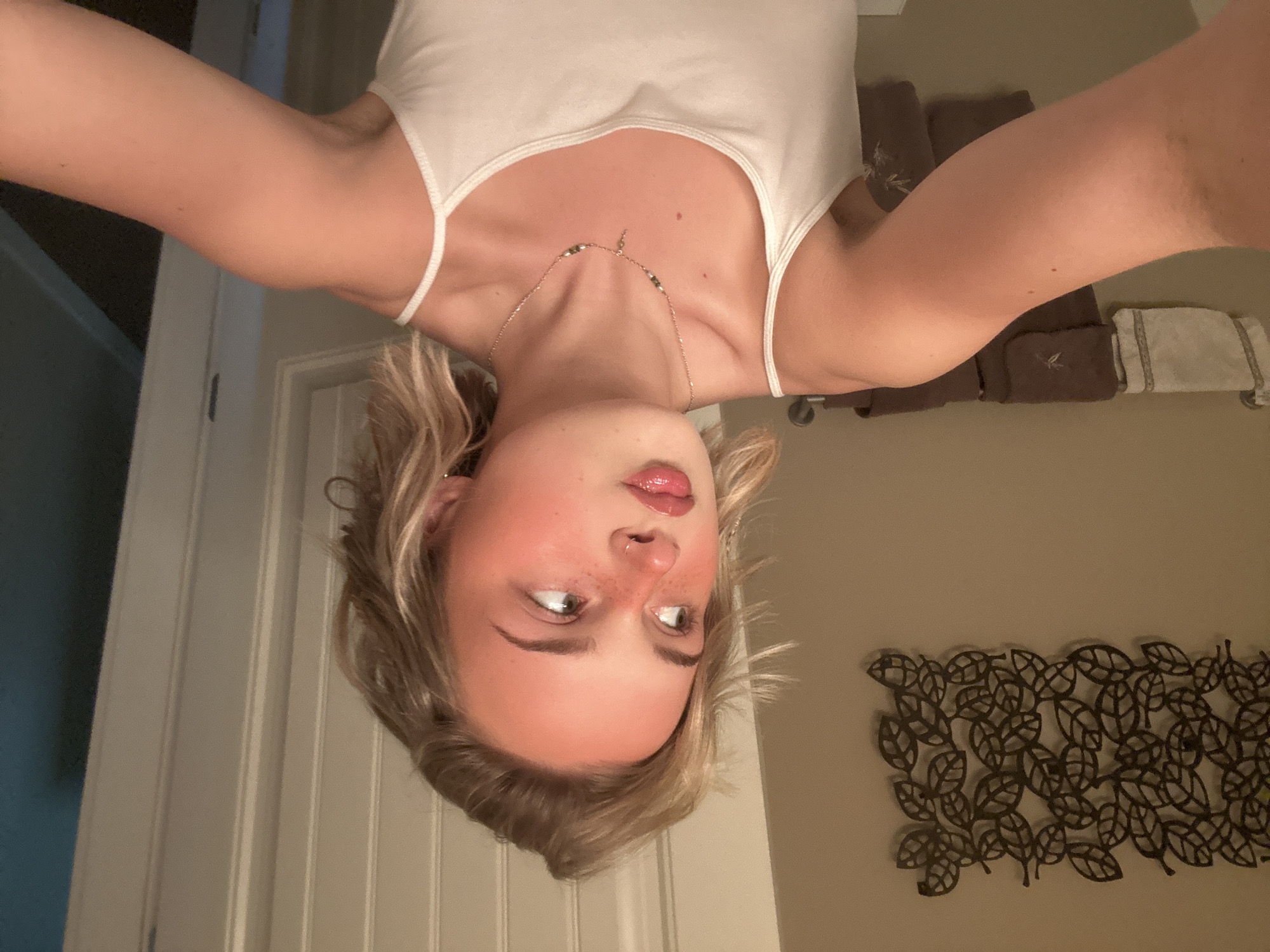Person takes inverted selfie in Whistler room