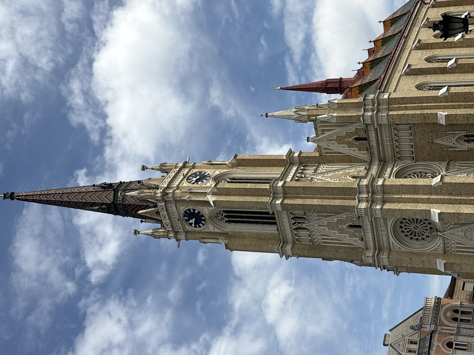 Novi Sad's Name of Mary Church spire from street level