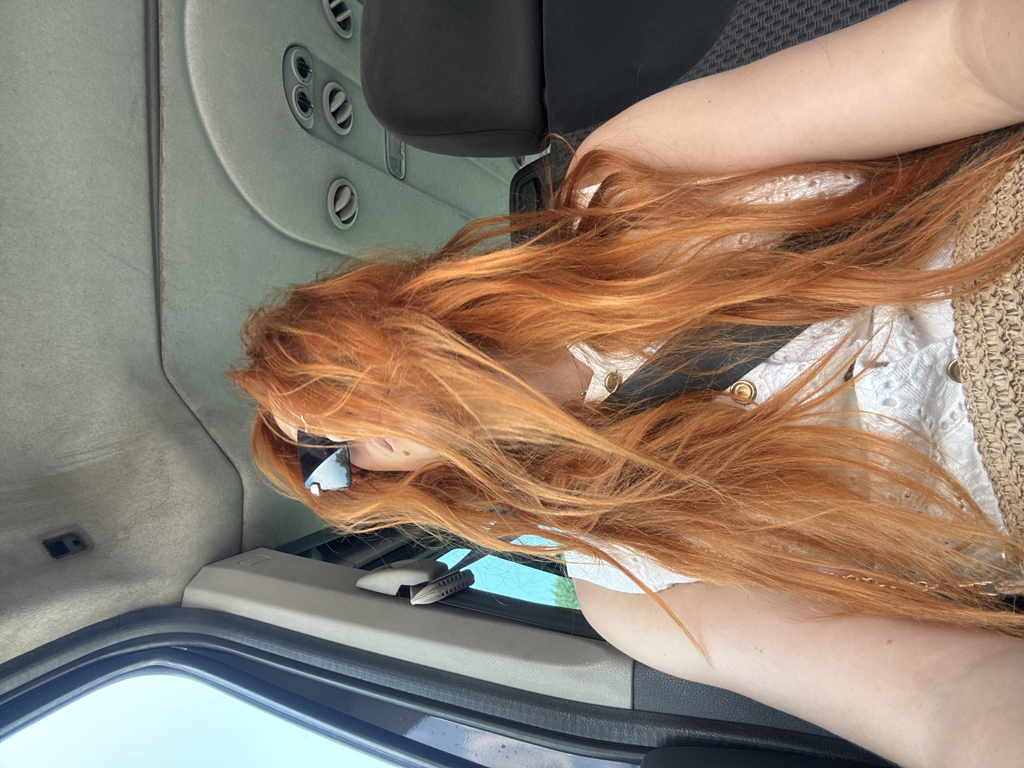 Selfie session inside a vehicle passing through coastal Montenegro