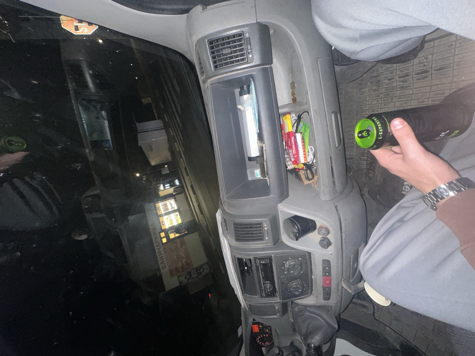 Late night vehicle interior captured in Pesnopoy, Bulgaria