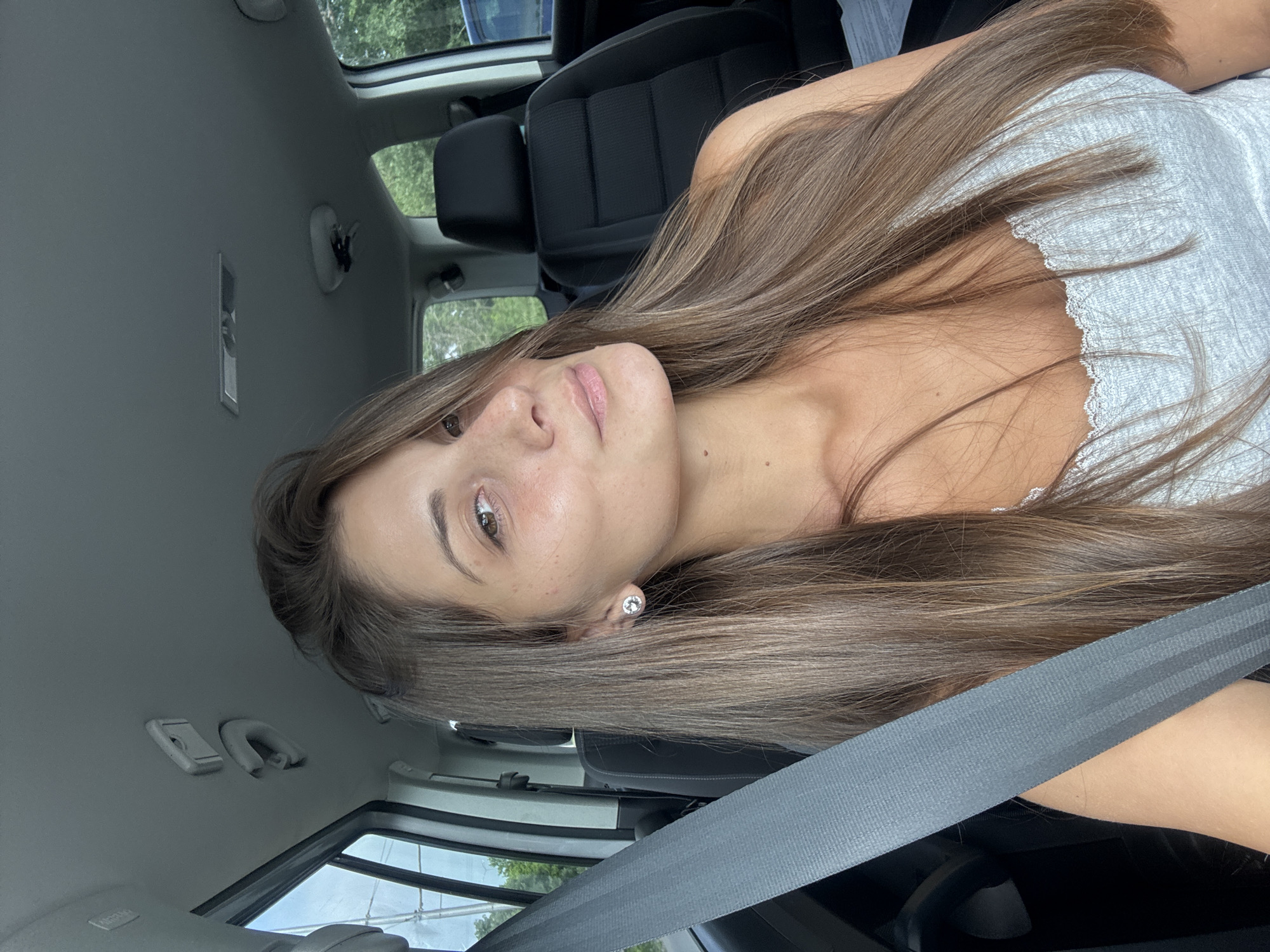 Woman takes car selfies in Burgas, Bulgaria