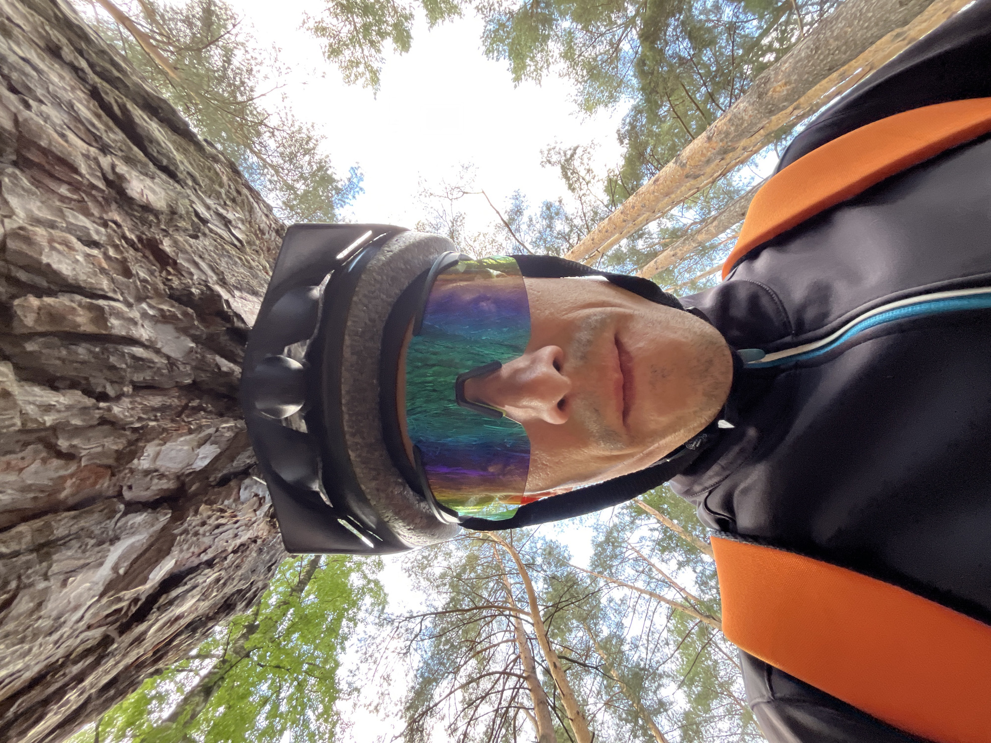 Cyclist photographed on forest trails in Chaikovsky, Russia