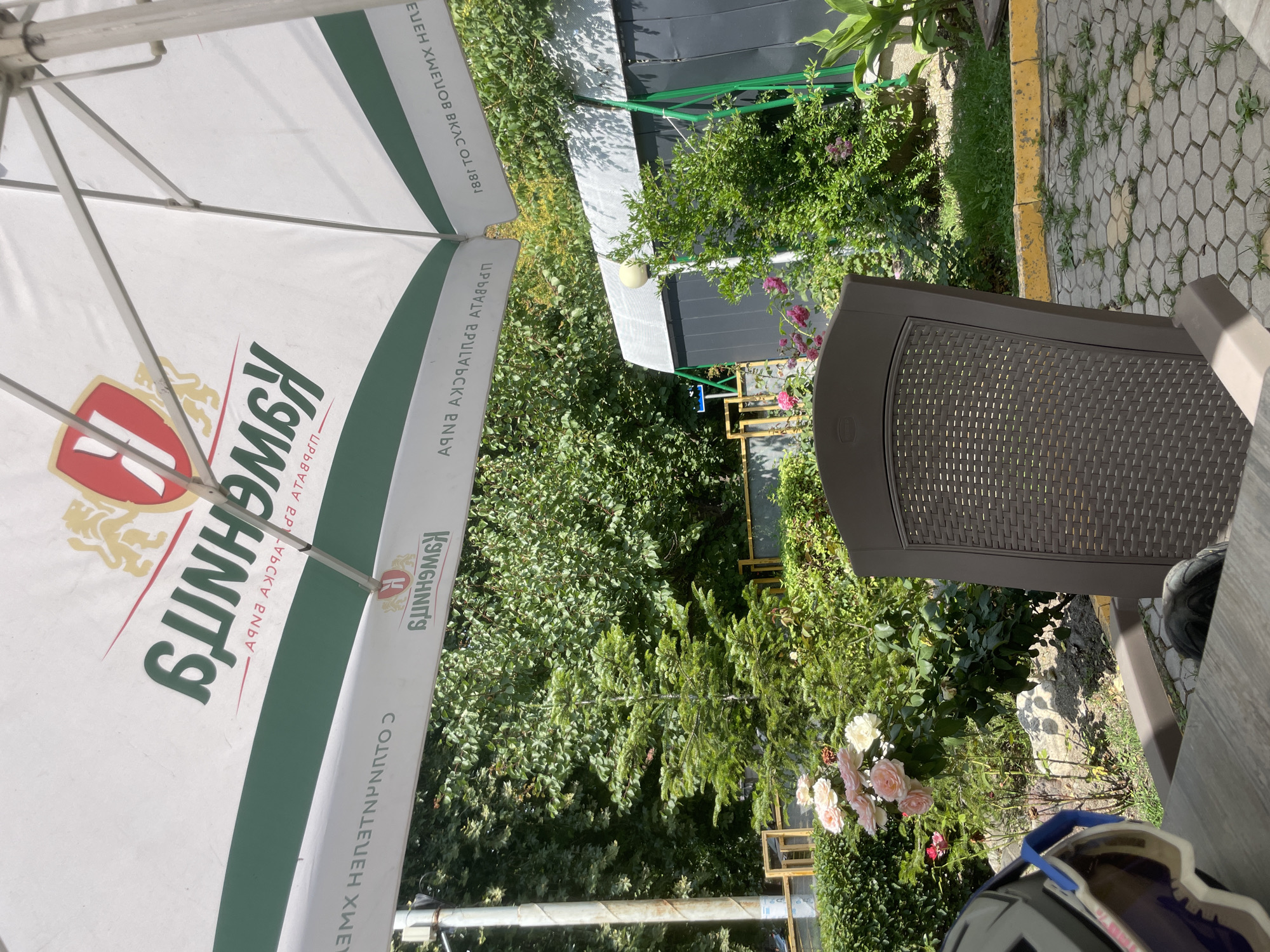 Mountain bike gear break at a Haskovo outdoor café
