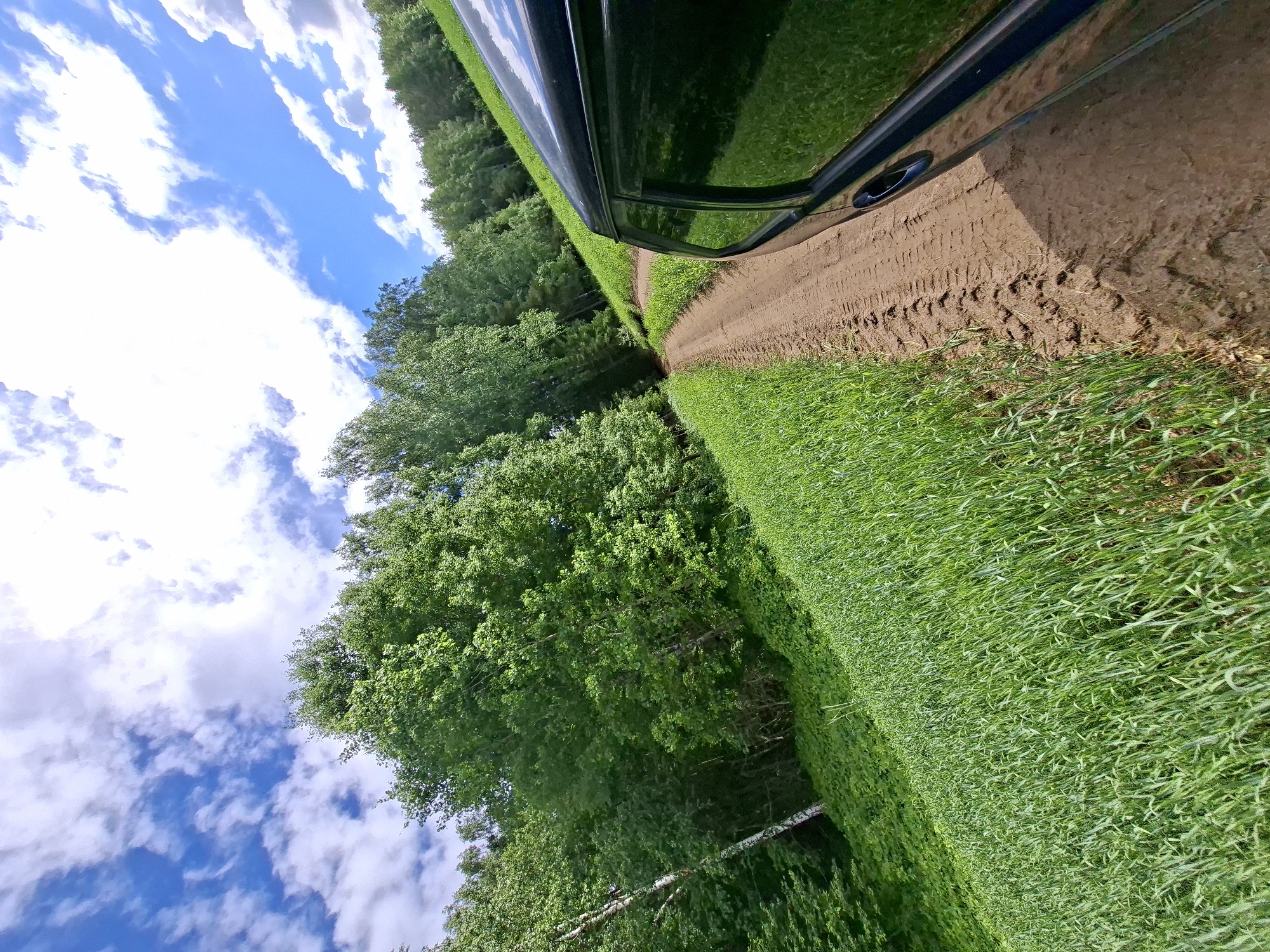Vehicle travels rural roads through Karsha countryside forests