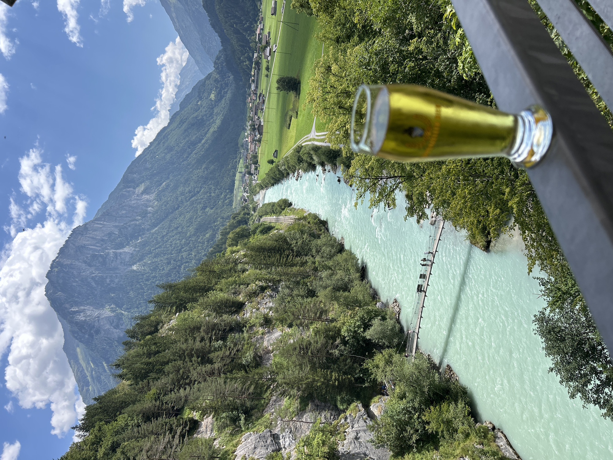 Drinks on a railing above the Aare River valley, Innertkirchen