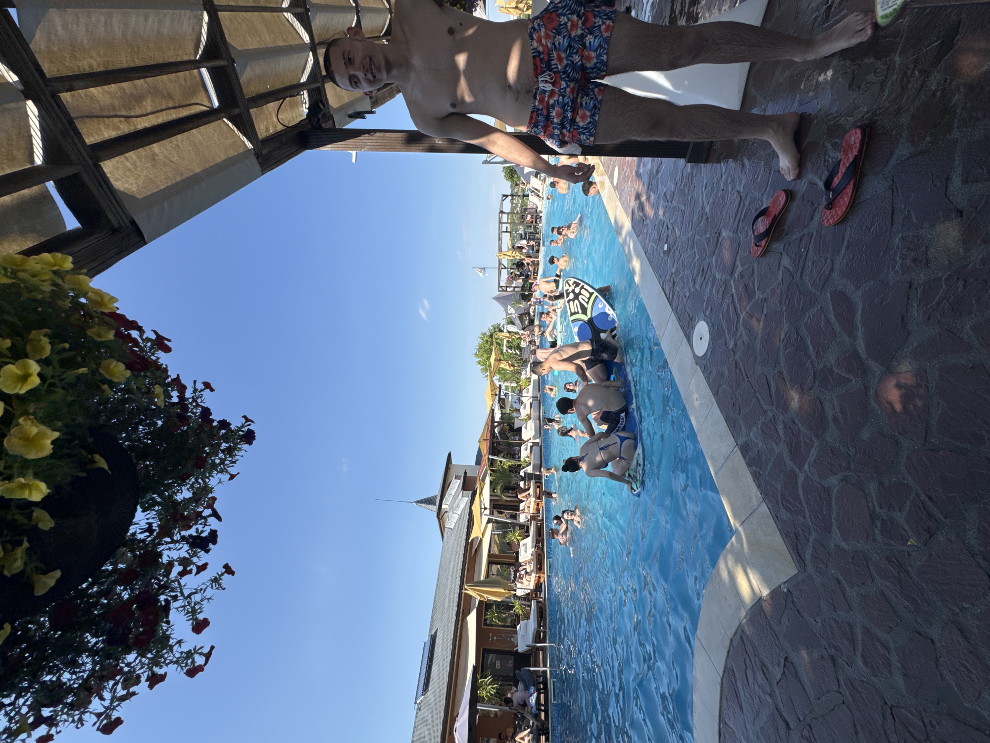 Poolside afternoon in Krasen with a curious French Bulldog